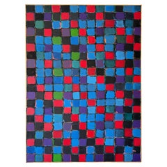 Mid Century Modernist Abstract Colorful Checkerboard Painting by Harold Feist