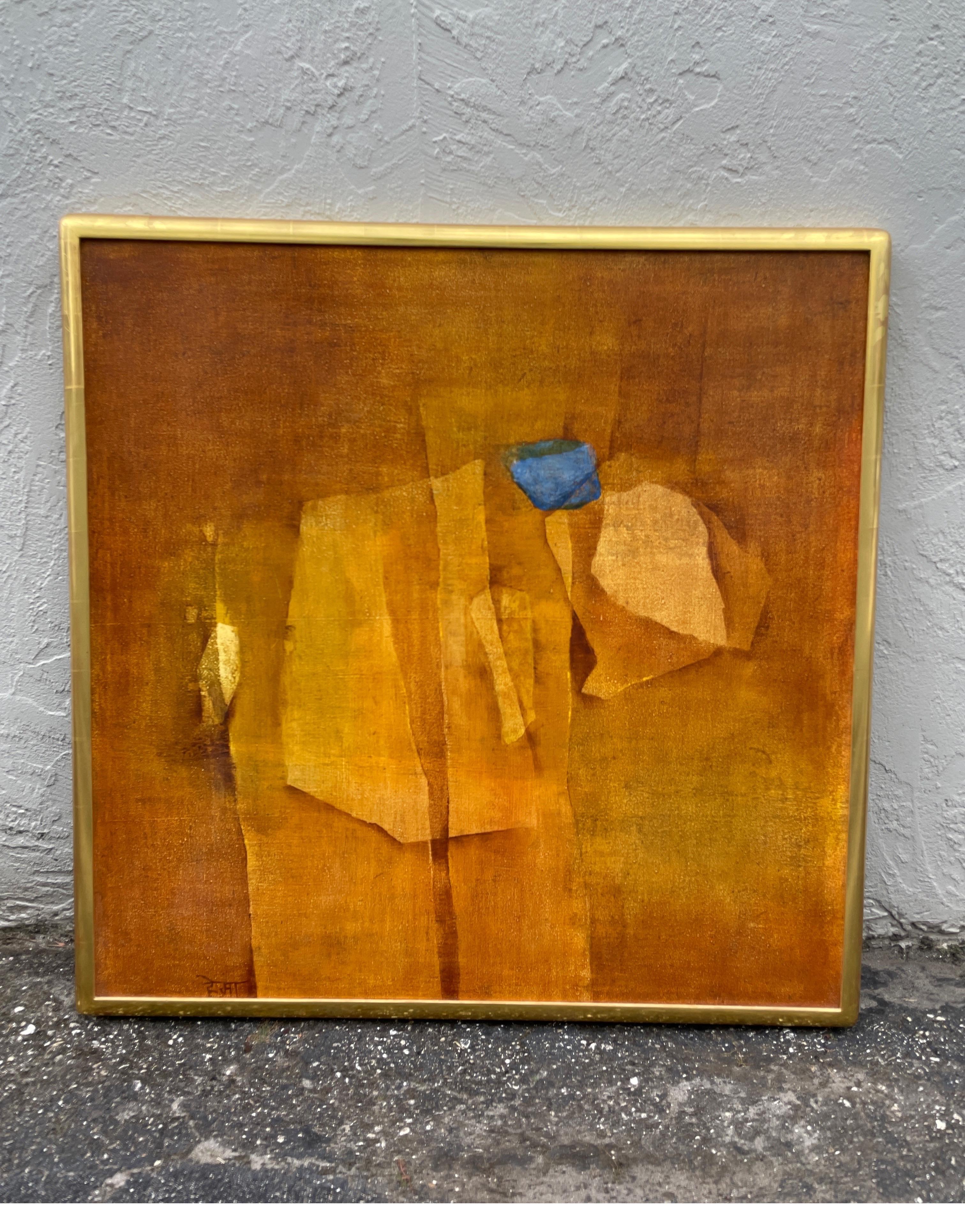 Original abstract oil painting by Hema Joshi in a water gilded frame.