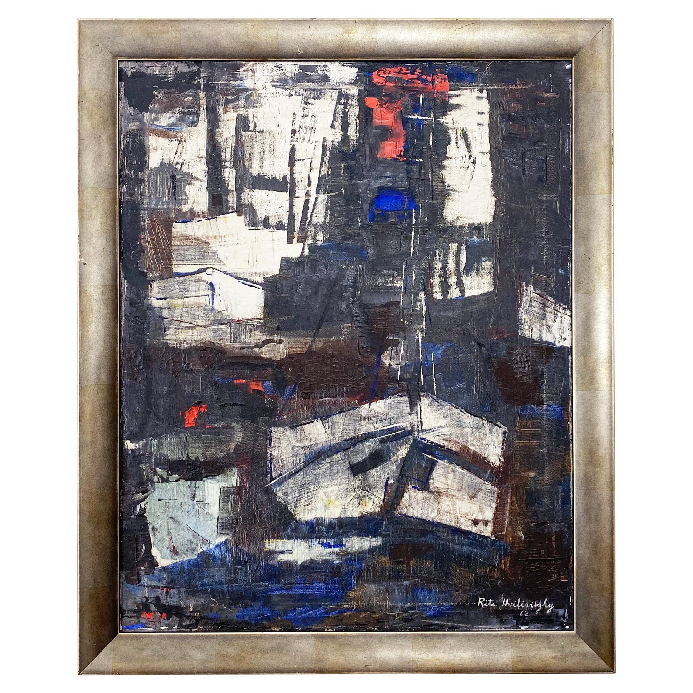 Original Abstract Oil Painting on Canvas by Rita Hvilivitzky, 1962