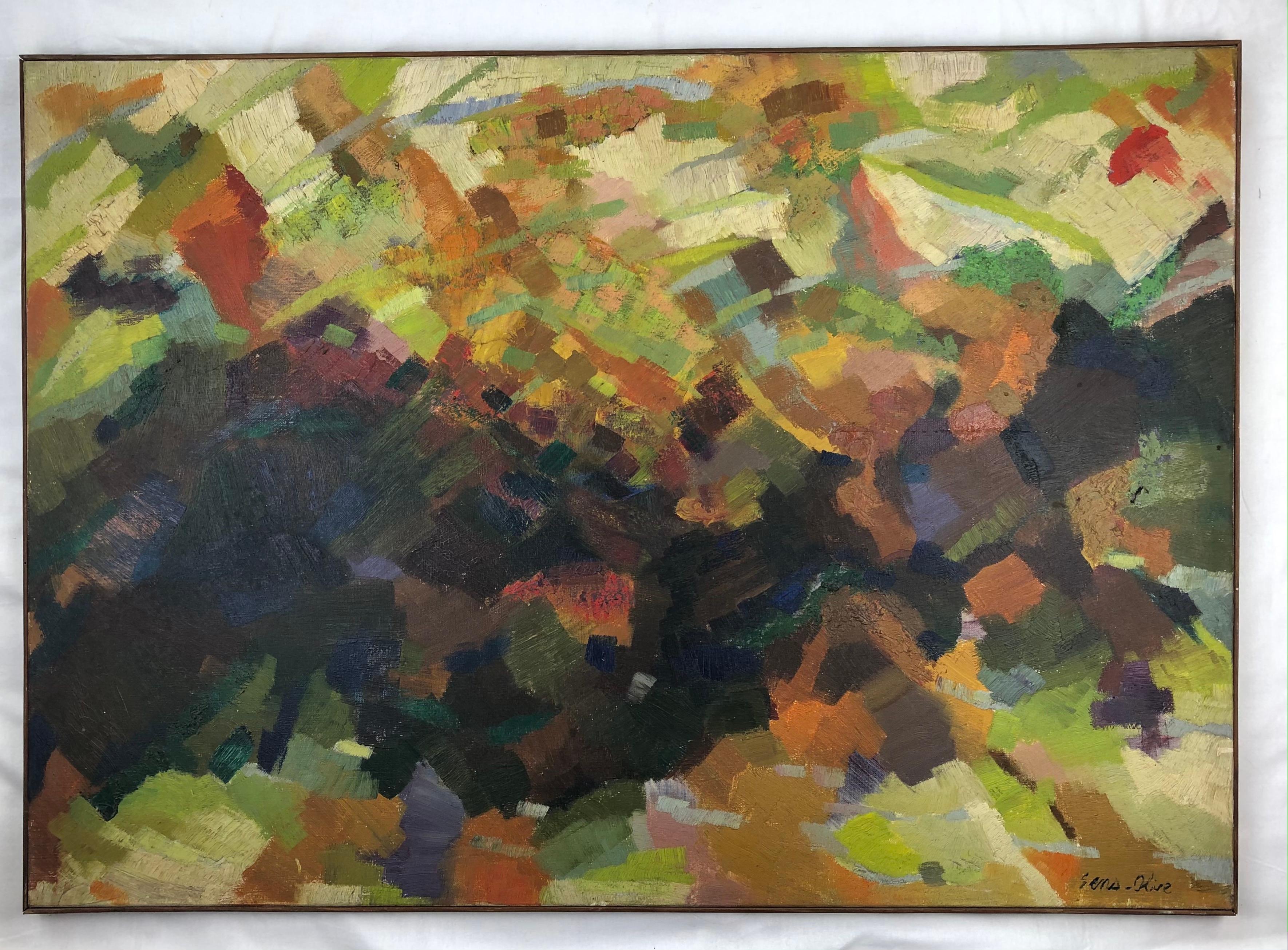 Original Abstract Painting by Bernard Sens Olive, Manner of Jackson Pollock In Good Condition In Miami, FL