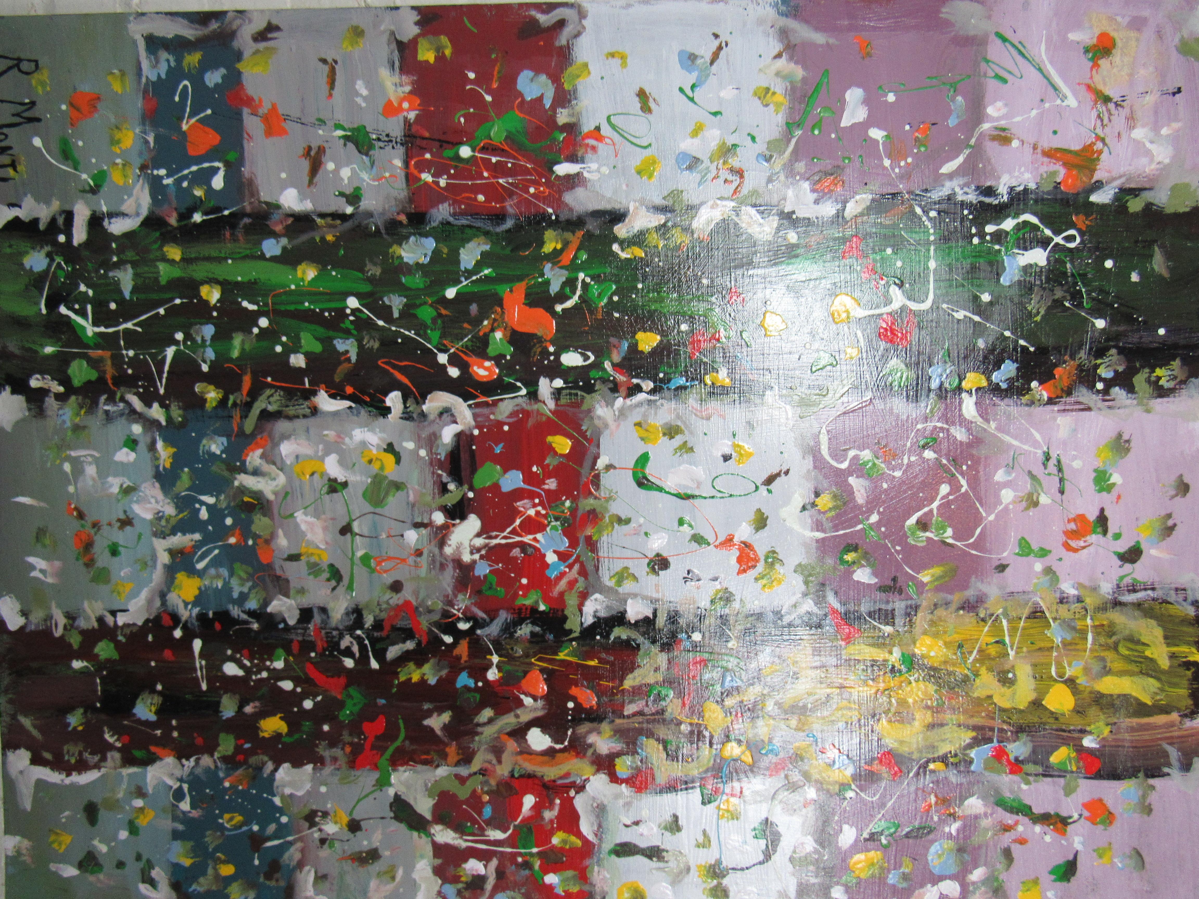 Dieses Originalgemälde des in Pennsylvania lebenden Künstlers R. Monti ist ein auffälliges abstraktes Werk, das durch seine leuchtenden Farben besticht. Bitte bestätigen Sie den Standort des Artikels mit dem Verkäufer (NY/NJ).
 