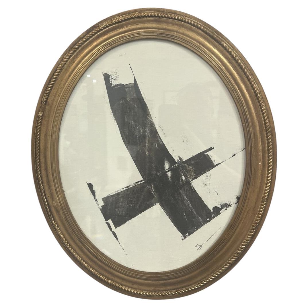 Original Abstract Painting in Antique Oval Gilt Frame