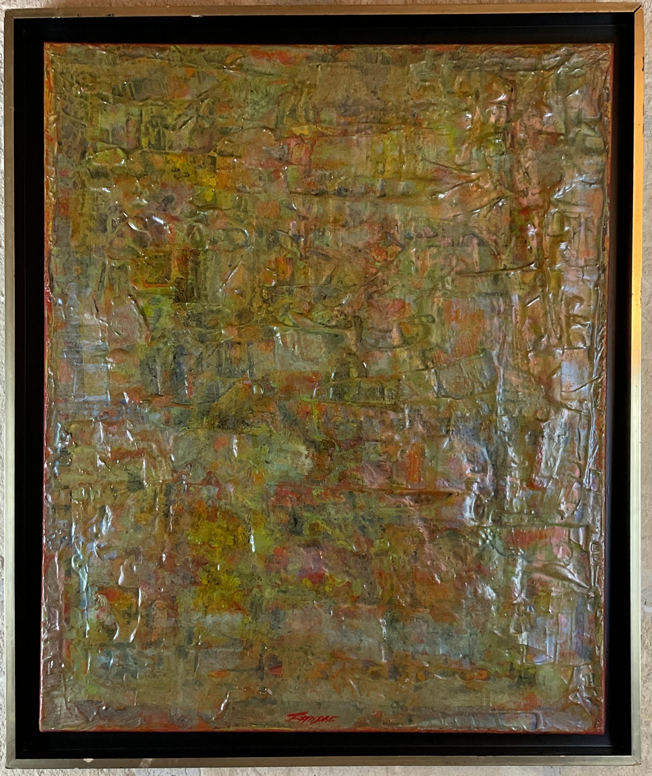 20th Century Mid-Century Modern Abstract Oil on Rice Paper Painting by French Artist Fandre For Sale
