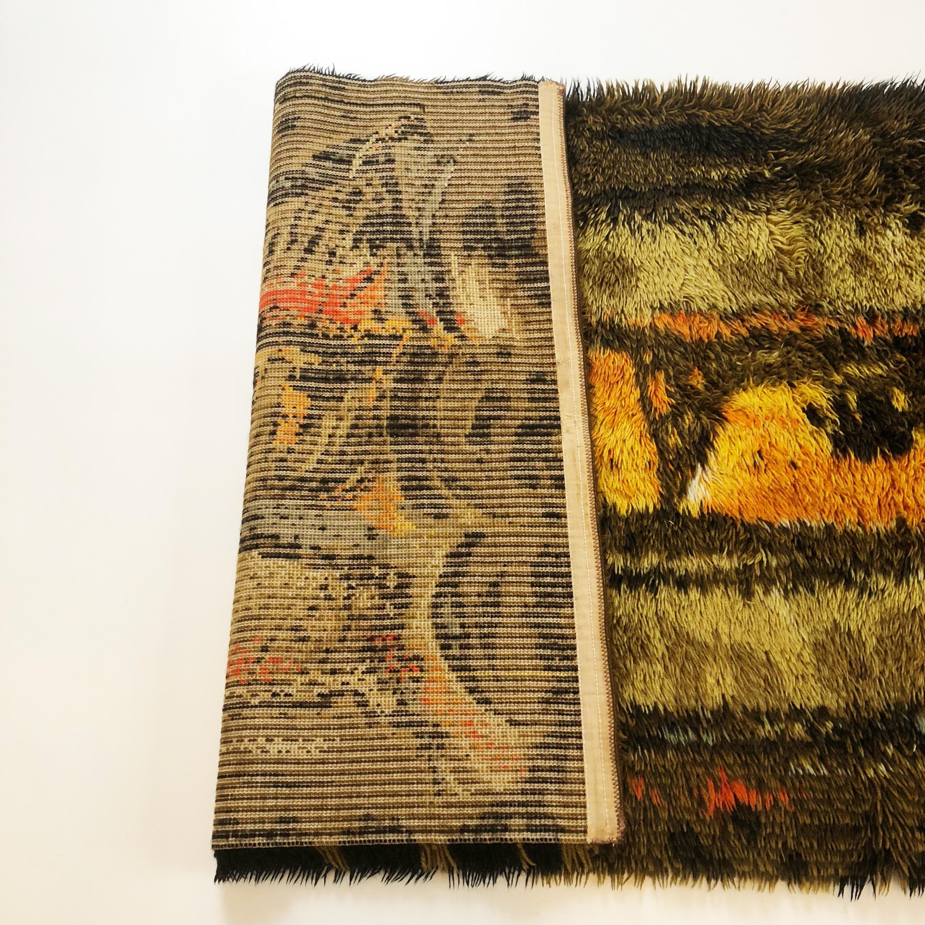 Original Abstract Scandinavian High Pile Abstract Rya Rug Carpet, Denmark, 1960s 3