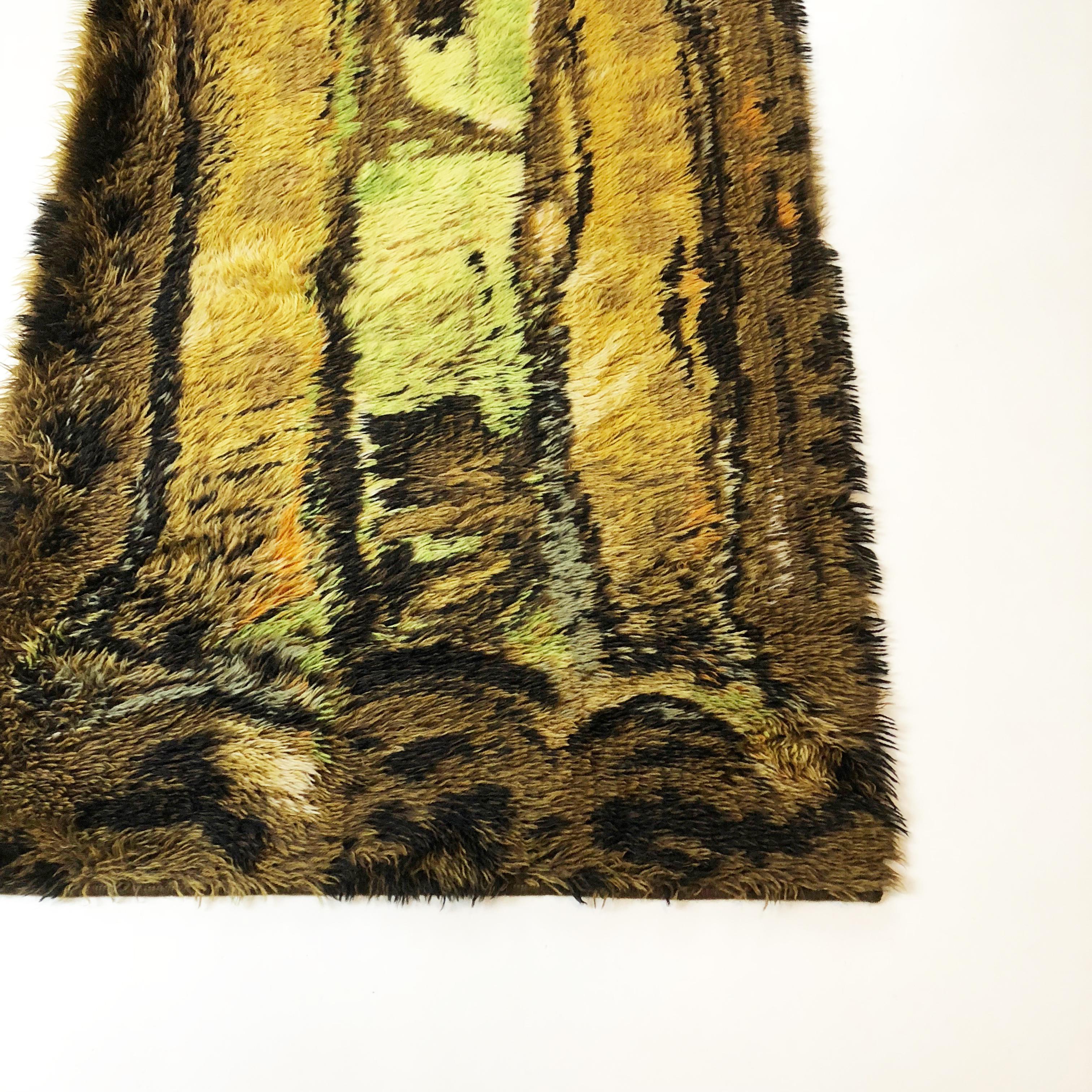 Original Abstract Scandinavian High Pile Abstract Rya Rug Carpet, Denmark, 1960s For Sale 5