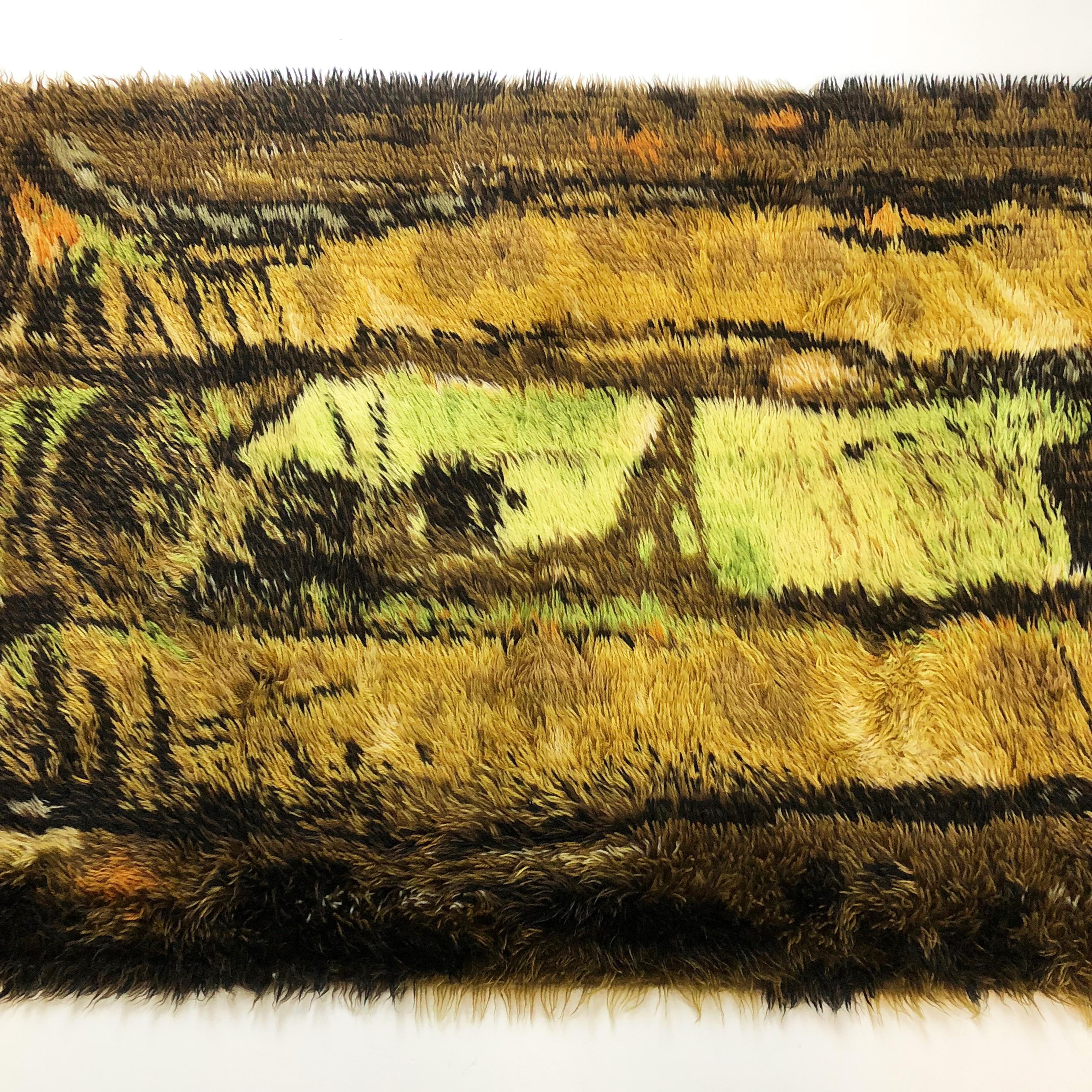 Finnish Original Abstract Scandinavian High Pile Abstract Rya Rug Carpet, Denmark, 1960s For Sale