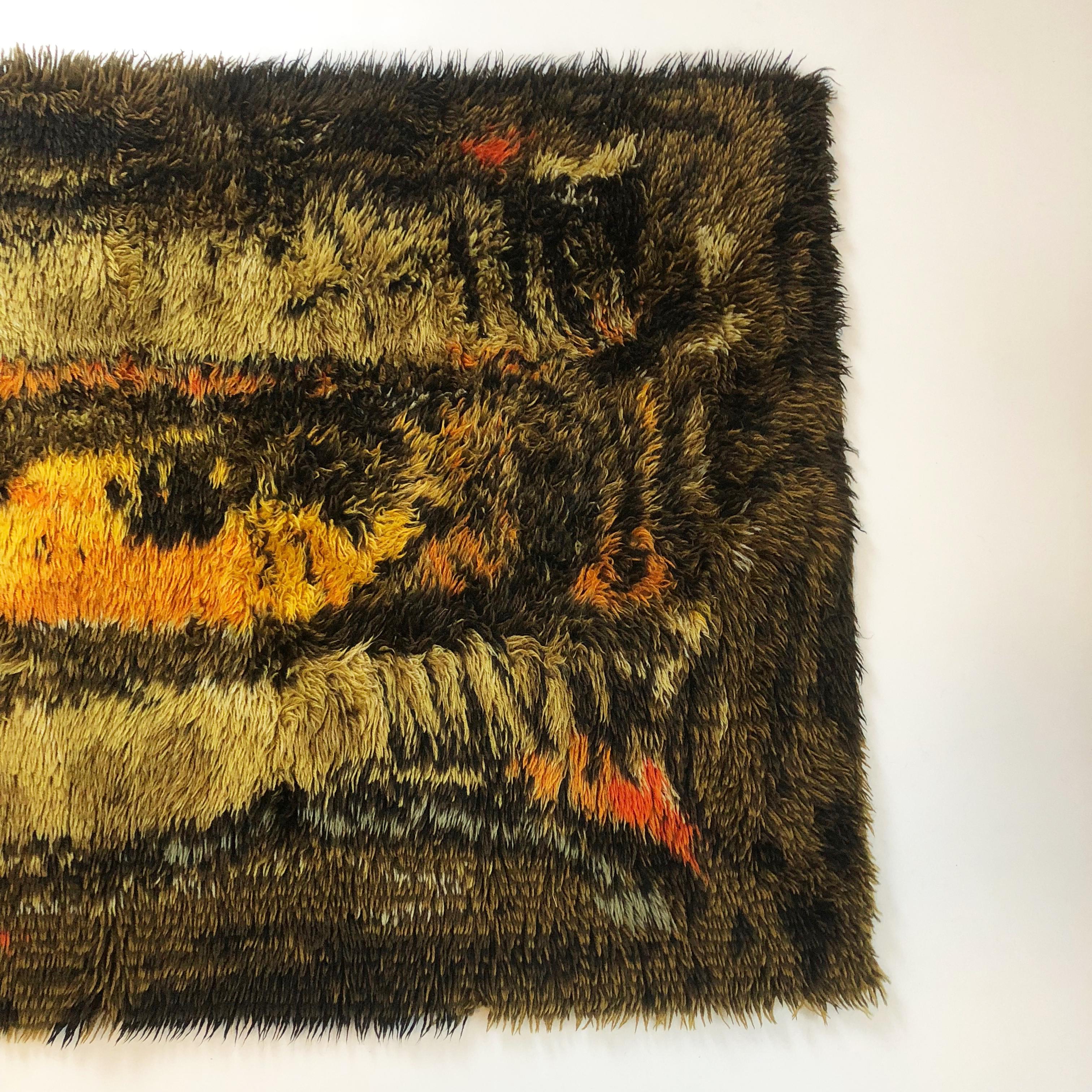 Original Abstract Scandinavian High Pile Abstract Rya Rug Carpet, Denmark, 1960s In Good Condition In Kirchlengern, DE