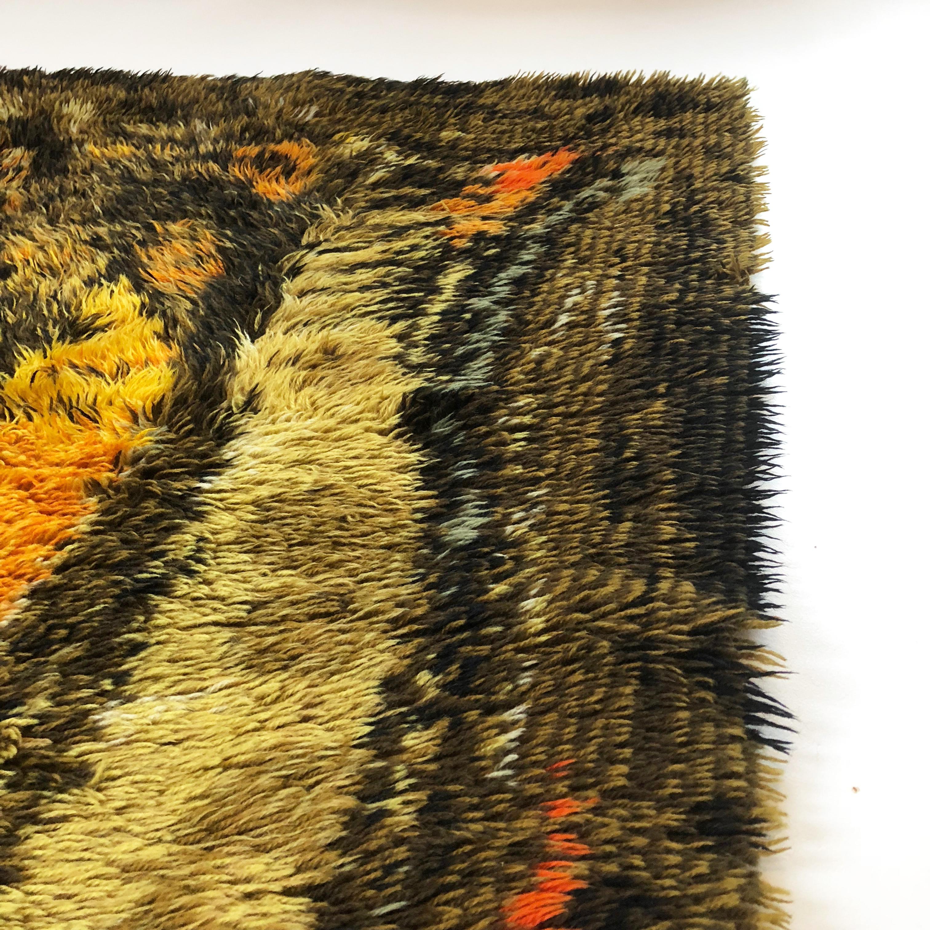 20th Century Original Abstract Scandinavian High Pile Abstract Rya Rug Carpet, Denmark, 1960s