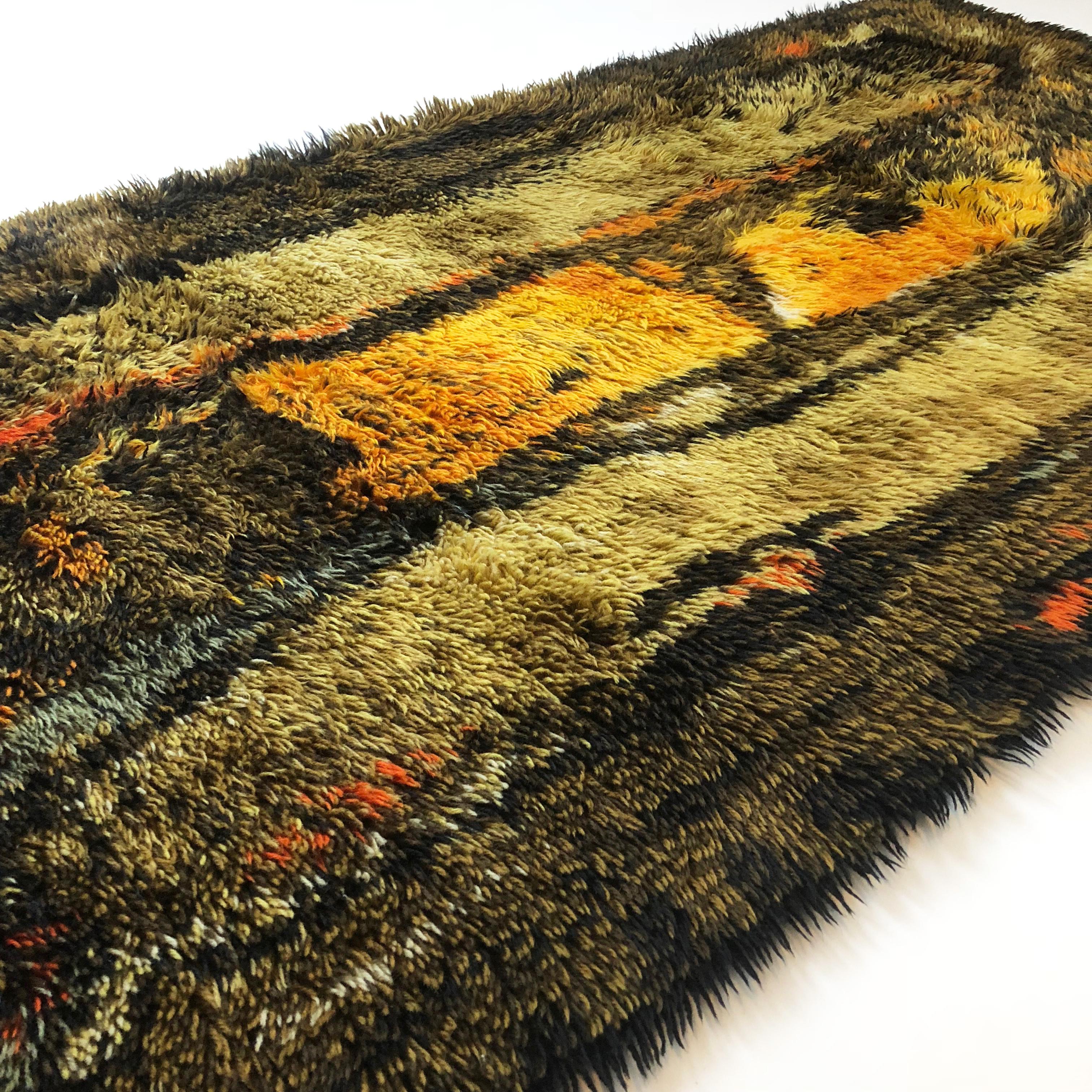 Cotton Original Abstract Scandinavian High Pile Abstract Rya Rug Carpet, Denmark, 1960s