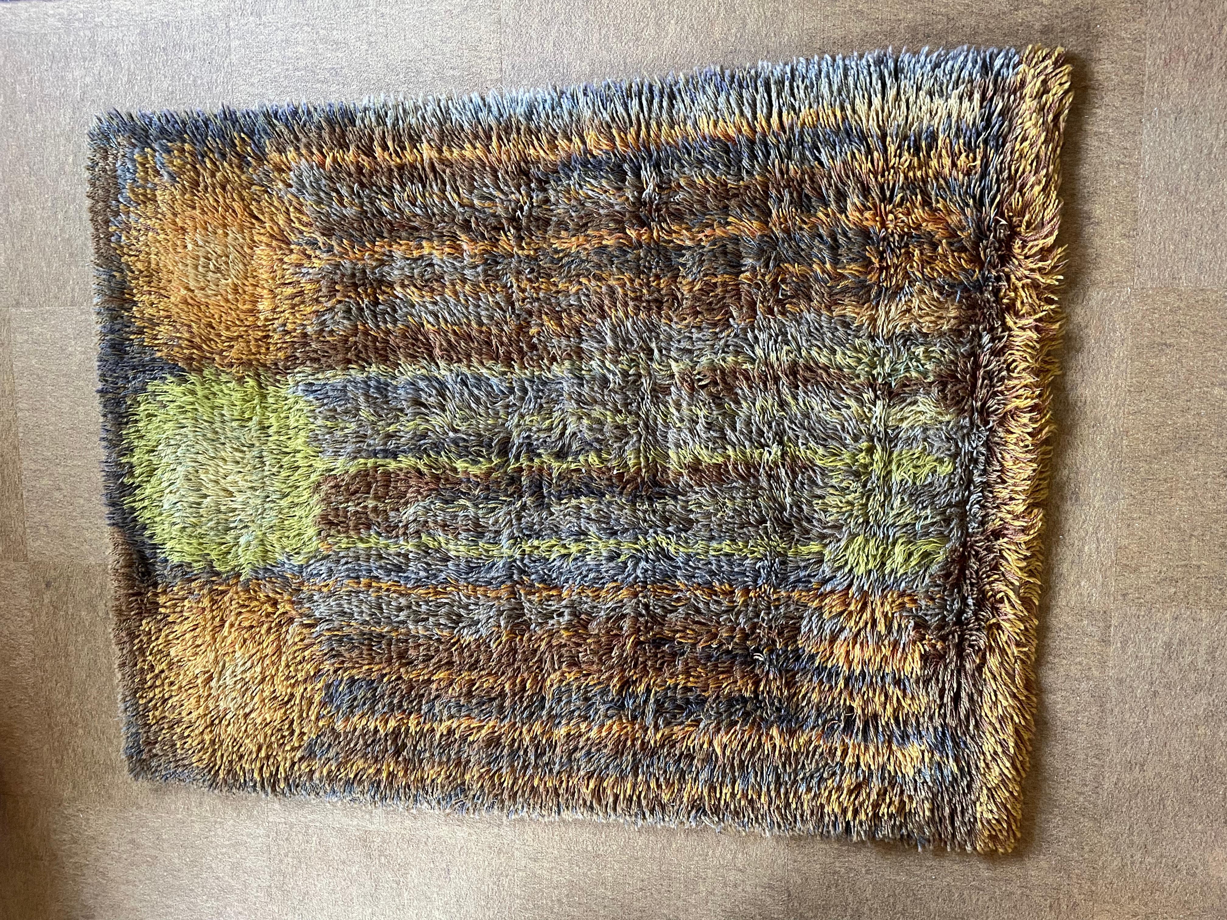 Original Abstract Scandinavian High Pile Abstract Rya Rug Carpet, Finland, 1960s For Sale 3