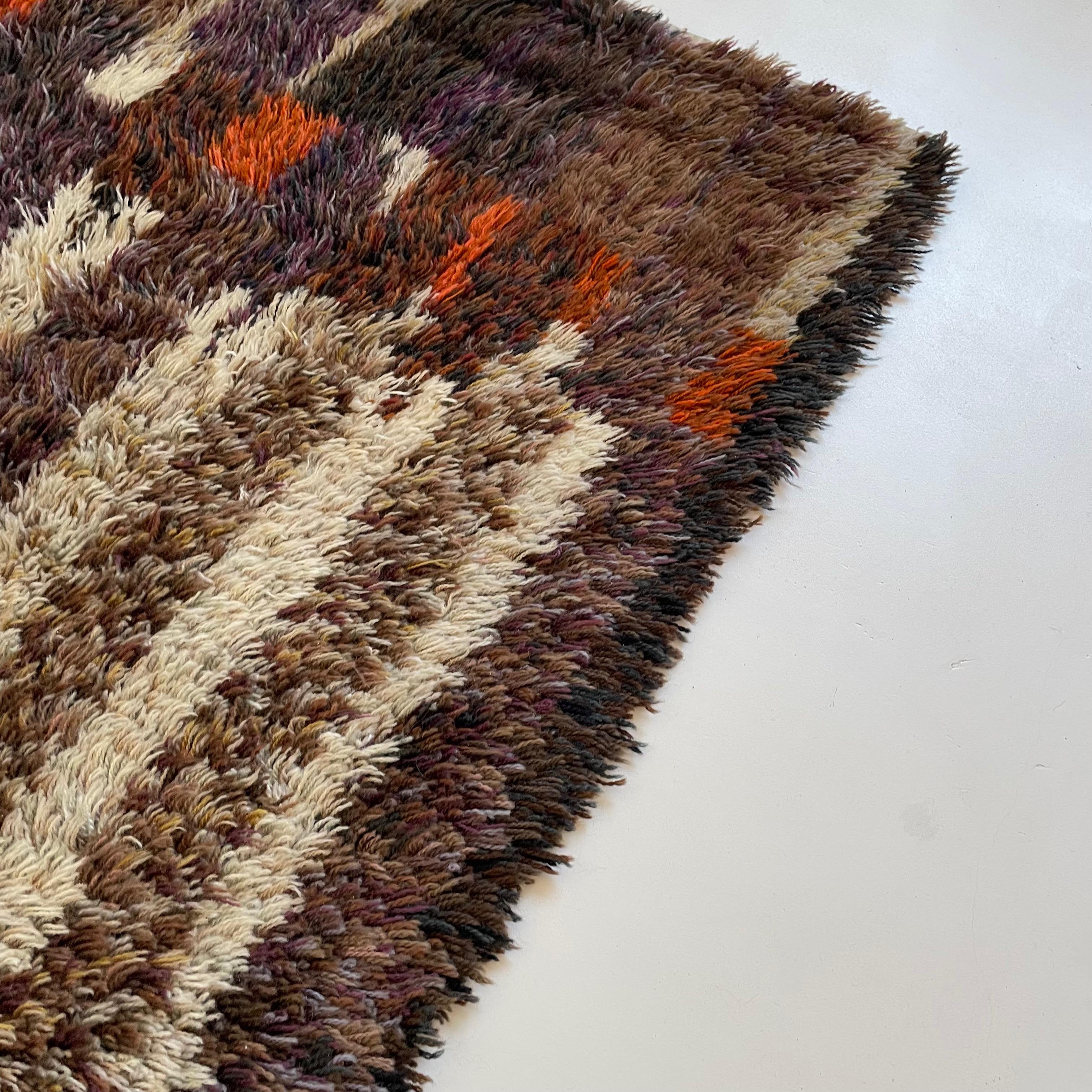 Original Abstract Scandinavian High Pile Abstract Rya Rug Carpet, Finland, 1960s For Sale 4