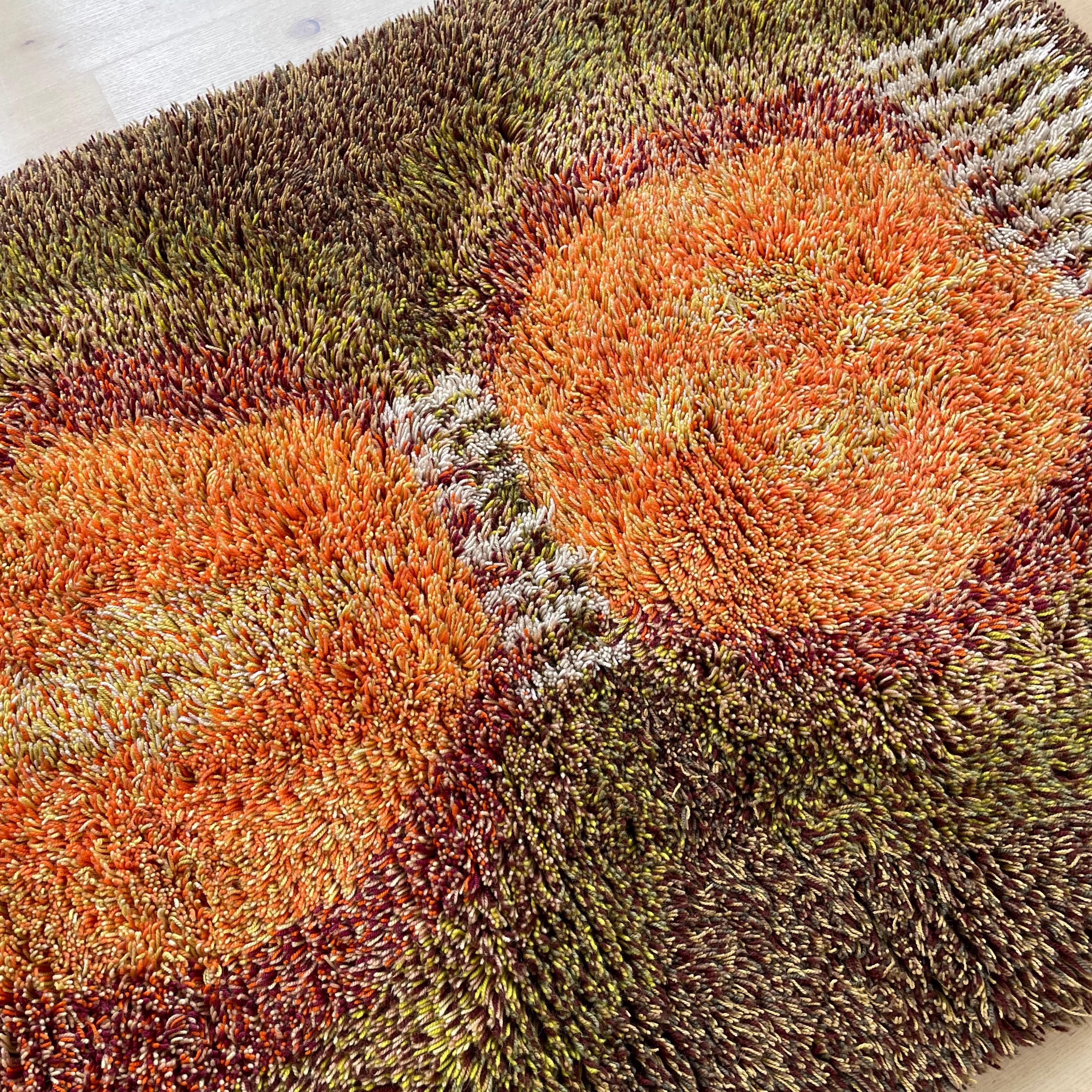 Original Abstract Scandinavian High Pile Abstract Rya Rug Carpet, Finland, 1960s For Sale 4