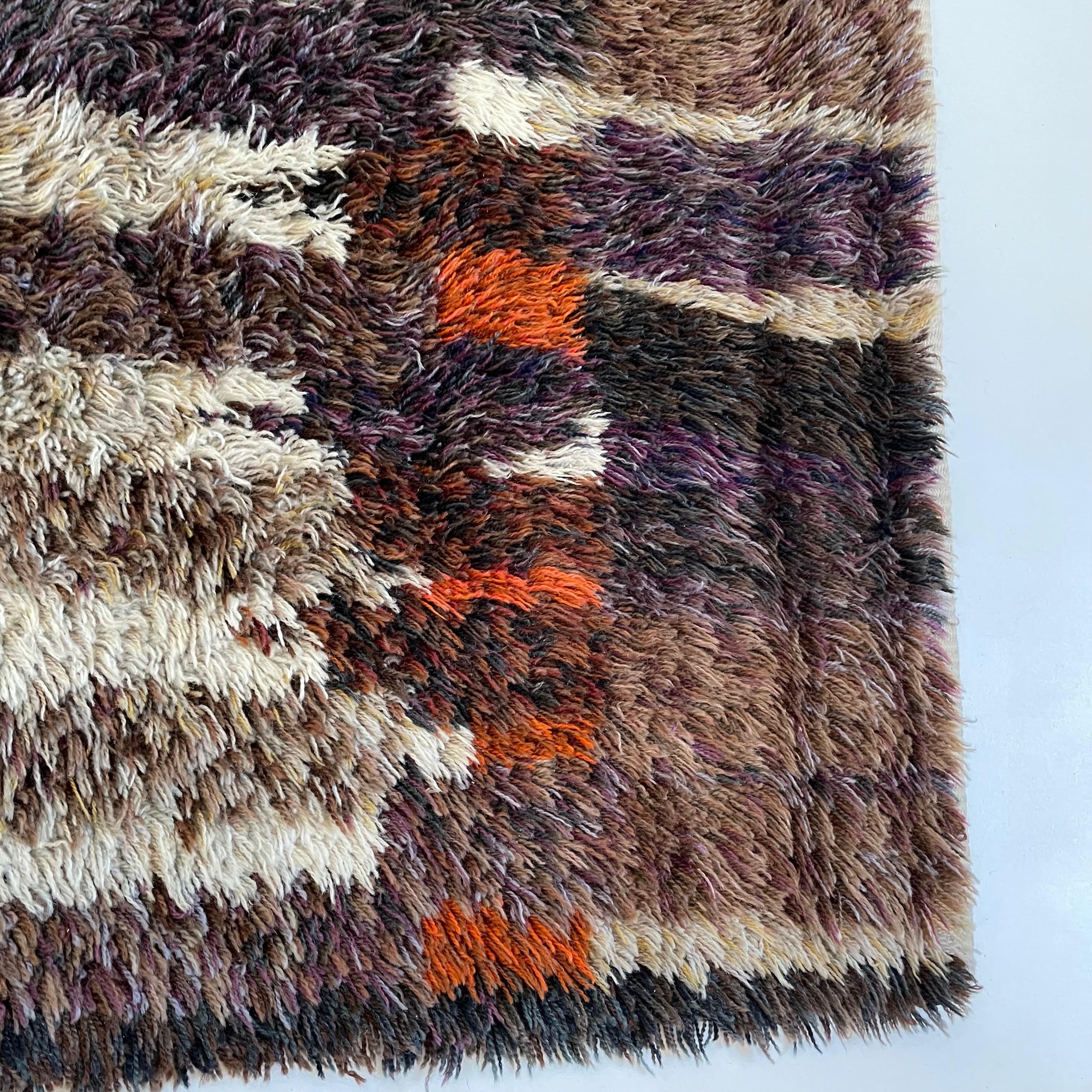 Original Abstract Scandinavian High Pile Abstract Rya Rug Carpet, Finland, 1960s For Sale 6