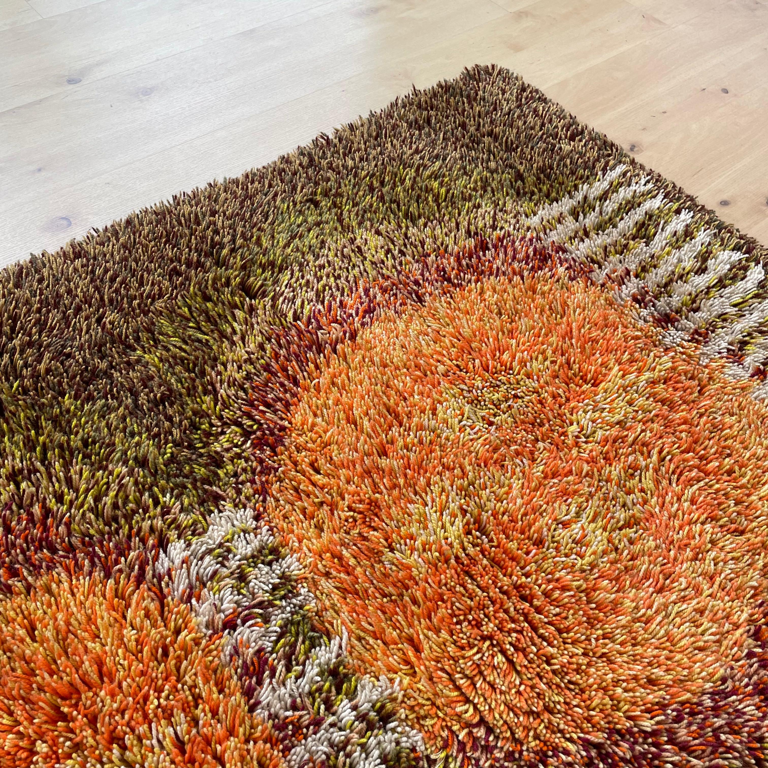 Original Abstract Scandinavian High Pile Abstract Rya Rug Carpet, Finland, 1960s For Sale 6