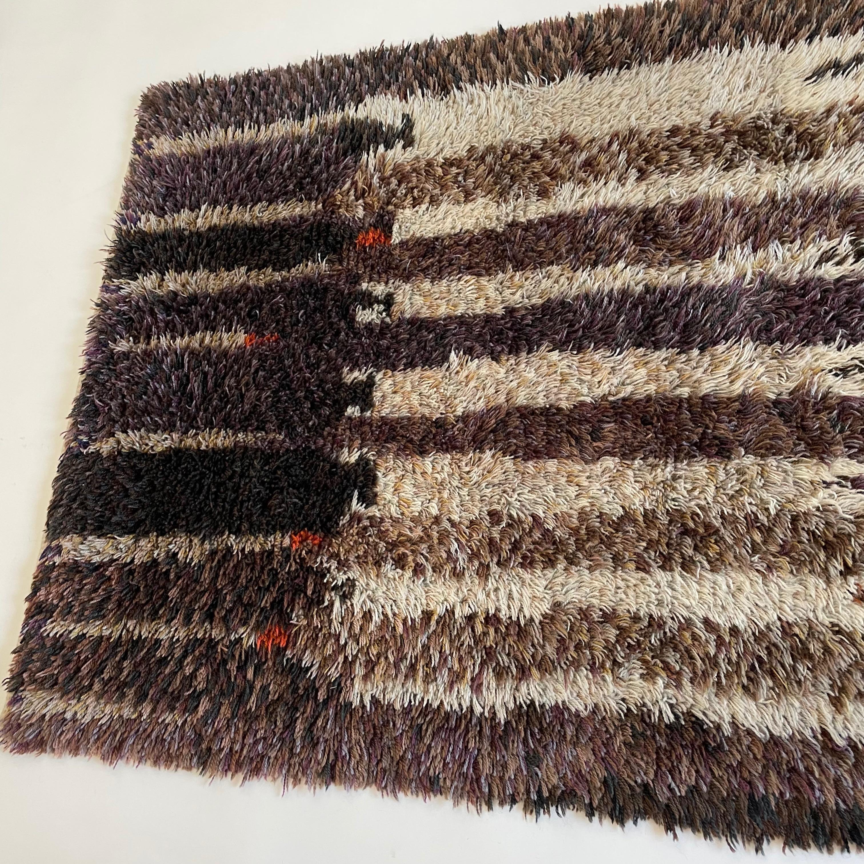 Original Abstract Scandinavian High Pile Abstract Rya Rug Carpet, Finland, 1960s For Sale 7