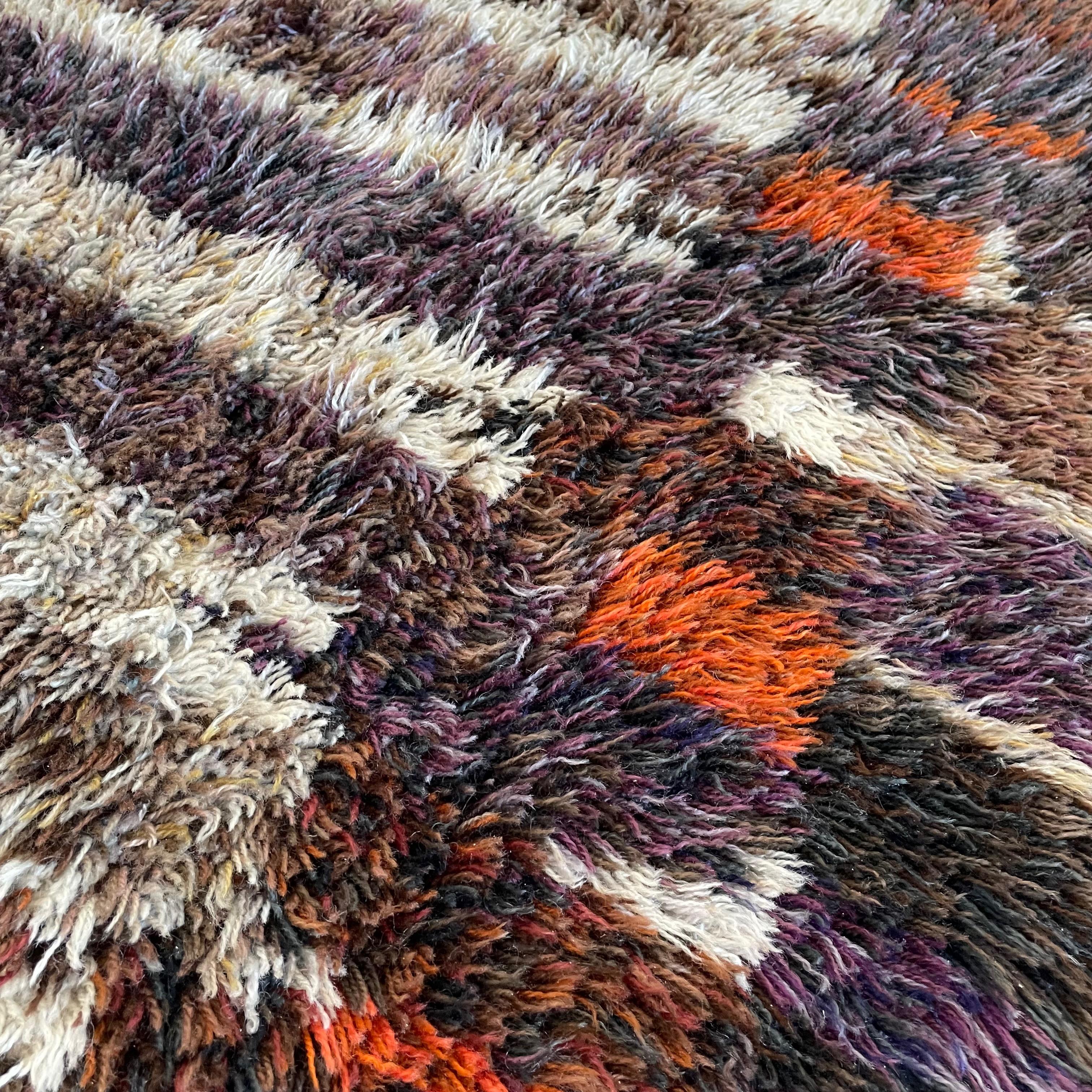 Original Abstract Scandinavian High Pile Abstract Rya Rug Carpet, Finland, 1960s For Sale 5