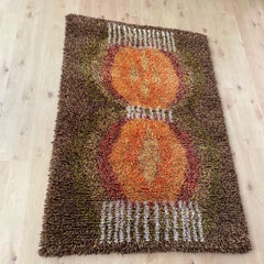 Original Abstract Scandinavian High Pile Abstract Rya Rug Carpet, Finland, 1960s
