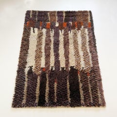 Original Abstract Scandinavian High Pile Abstract Rya Rug Carpet, Finland, 1960s