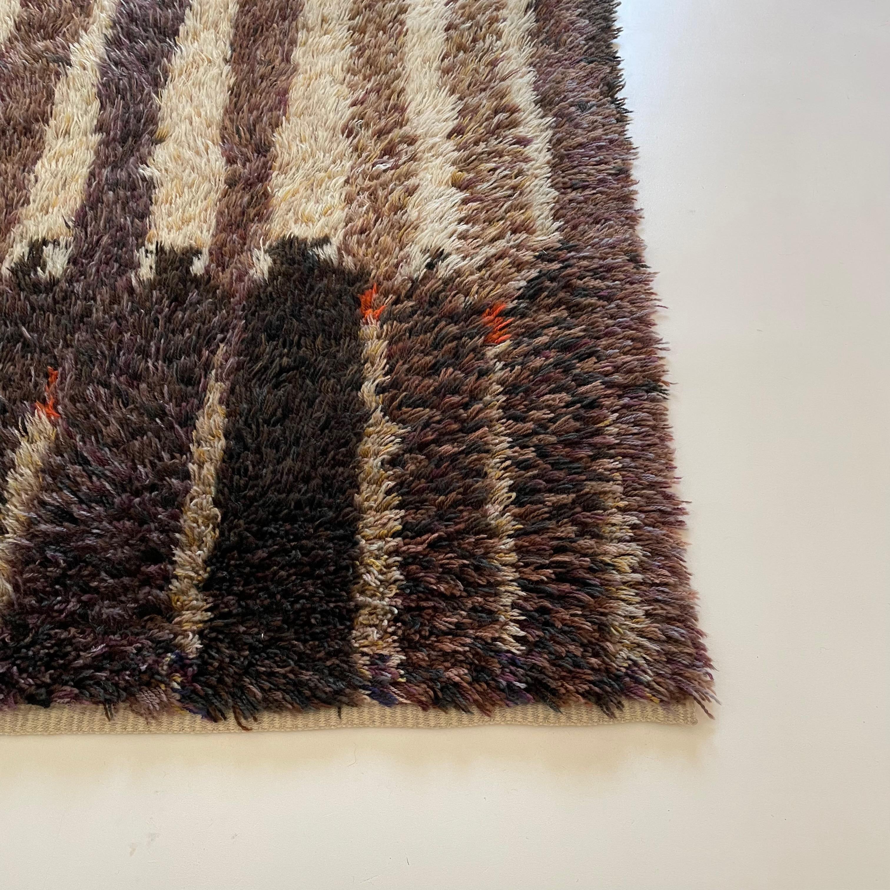 Swedish Original Abstract Scandinavian High Pile Abstract Rya Rug Carpet, Finland, 1960s For Sale