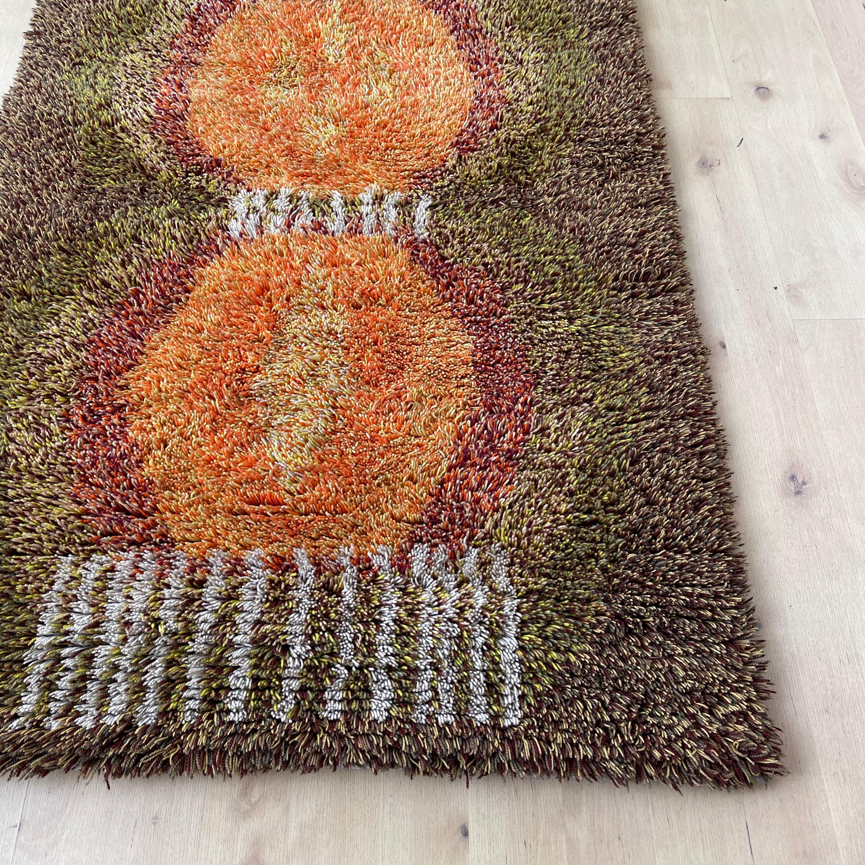 Swedish Original Abstract Scandinavian High Pile Abstract Rya Rug Carpet, Finland, 1960s For Sale