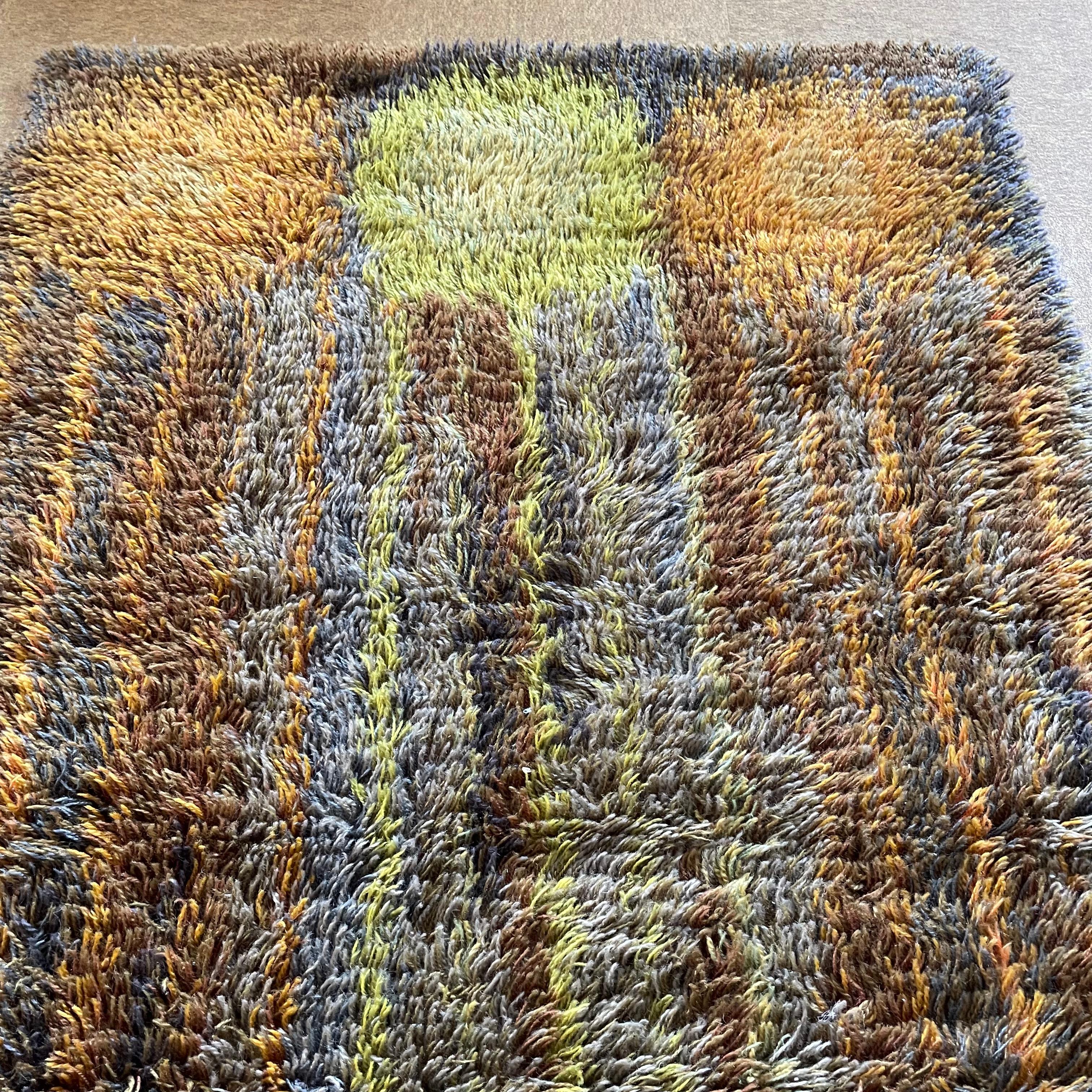 Cotton Original Abstract Scandinavian High Pile Abstract Rya Rug Carpet, Finland, 1960s For Sale