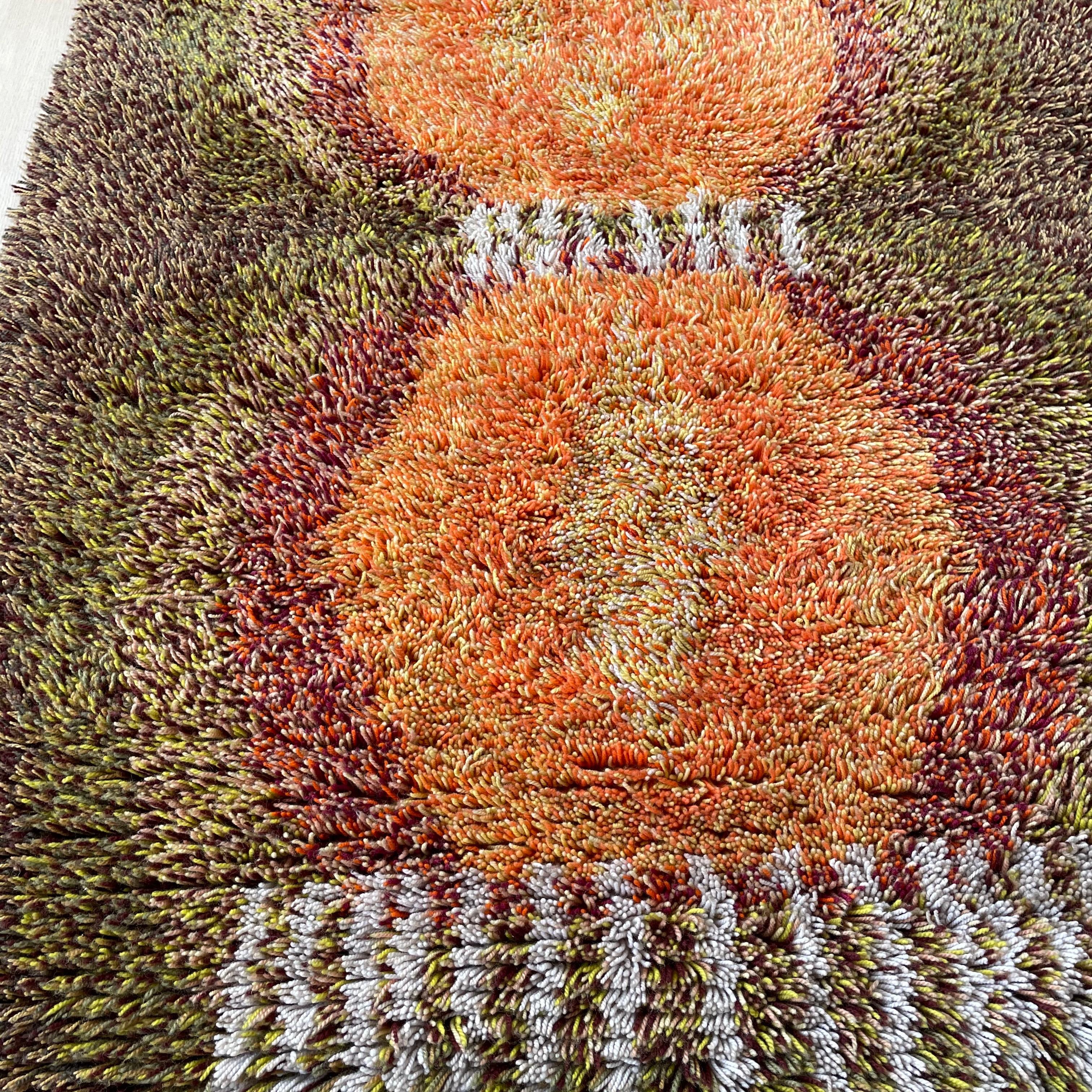 Cotton Original Abstract Scandinavian High Pile Abstract Rya Rug Carpet, Finland, 1960s For Sale