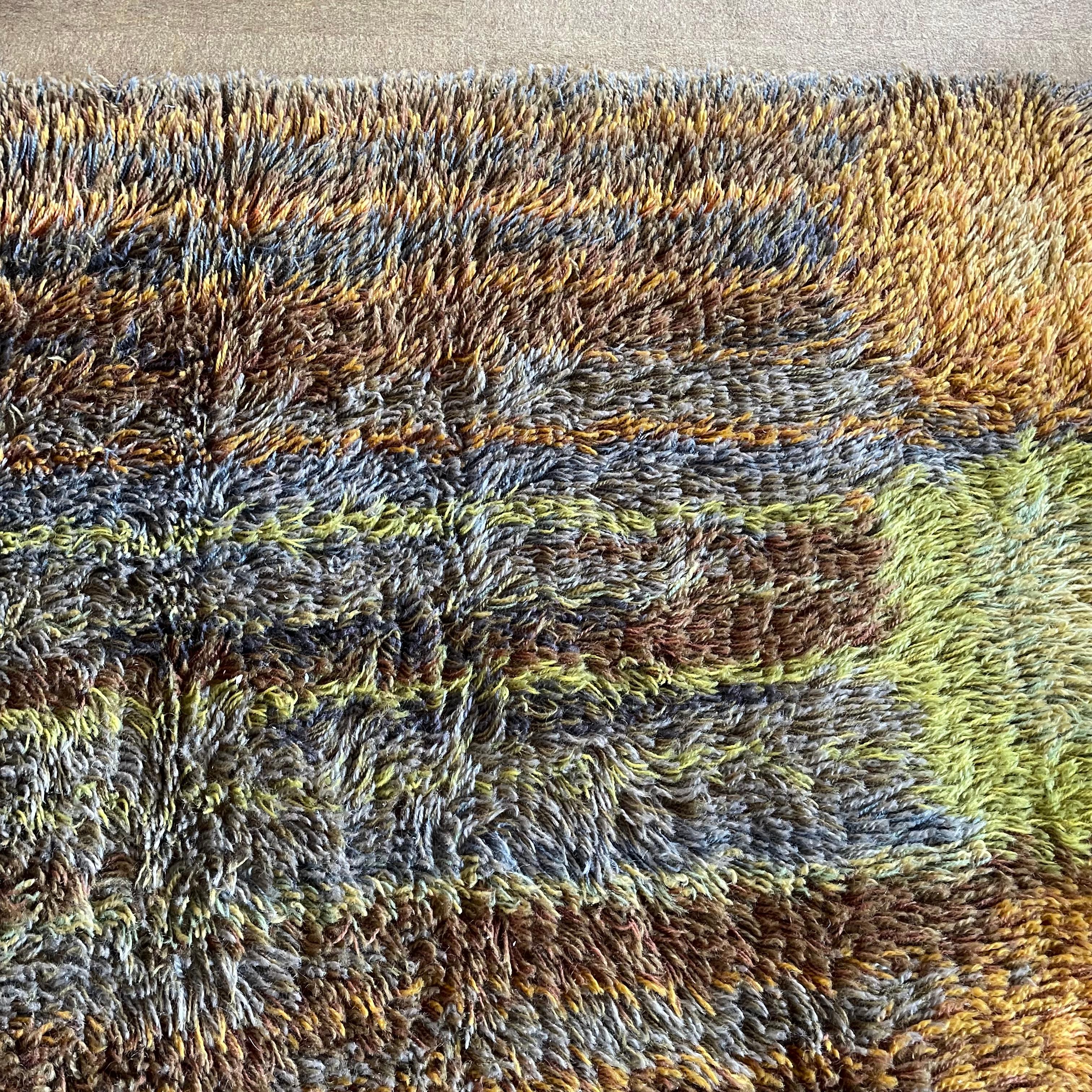 Original Abstract Scandinavian High Pile Abstract Rya Rug Carpet, Finland, 1960s For Sale 2
