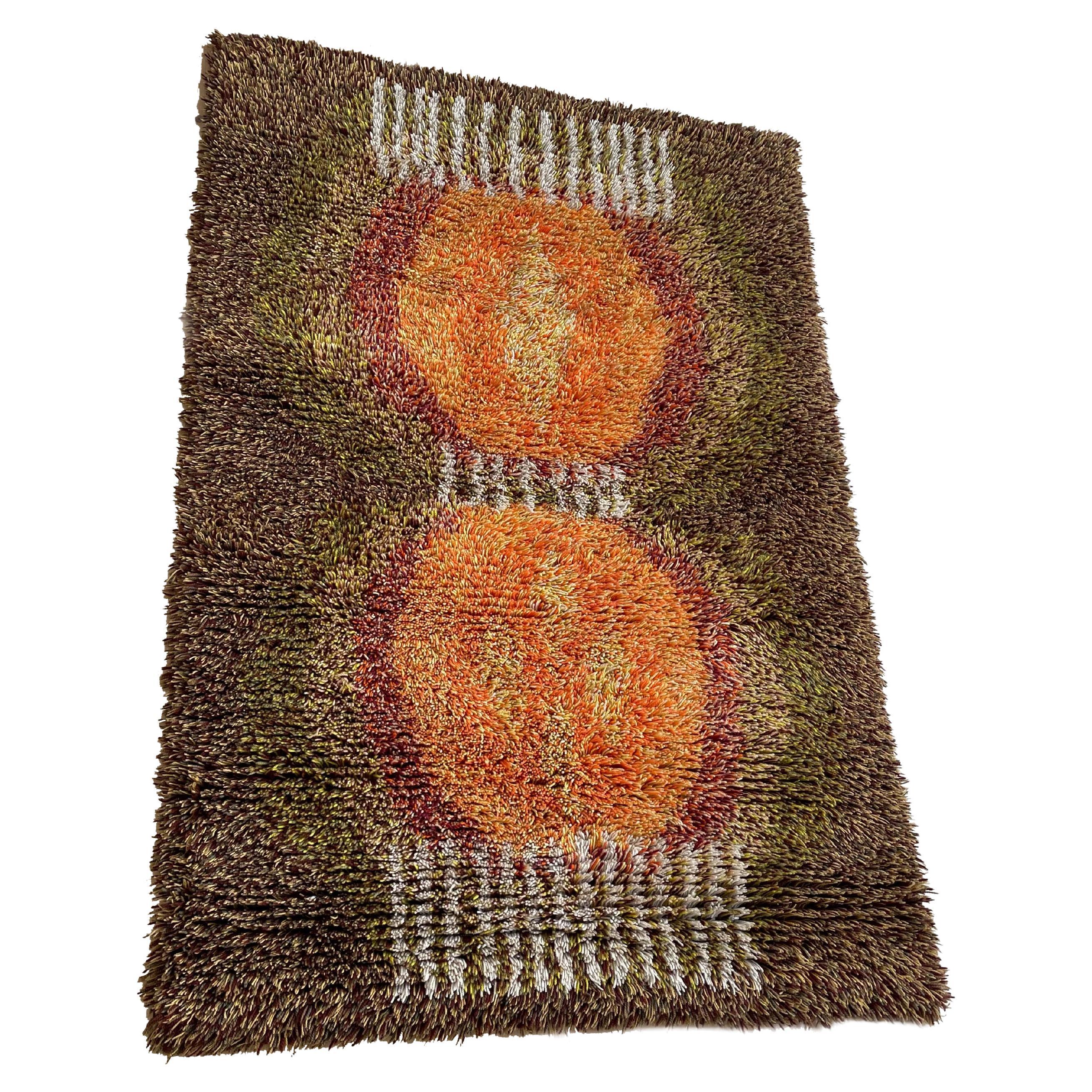 Original Abstract Scandinavian High Pile Abstract Rya Rug Carpet, Finland, 1960s For Sale