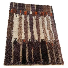 Original Abstract Scandinavian High Pile Abstract Rya Rug Carpet, Finland, 1960s