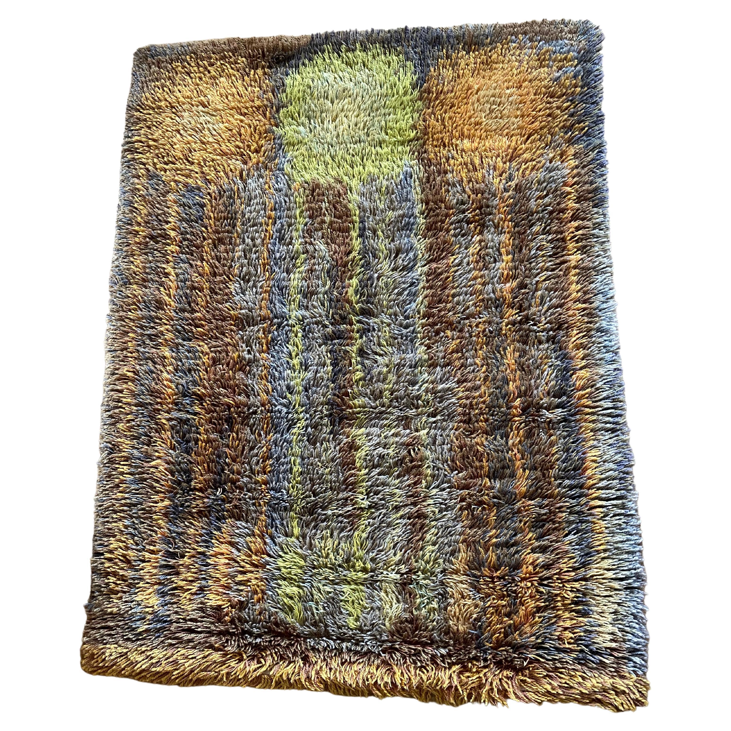 Original Abstract Scandinavian High Pile Abstract Rya Rug Carpet, Finland, 1960s For Sale