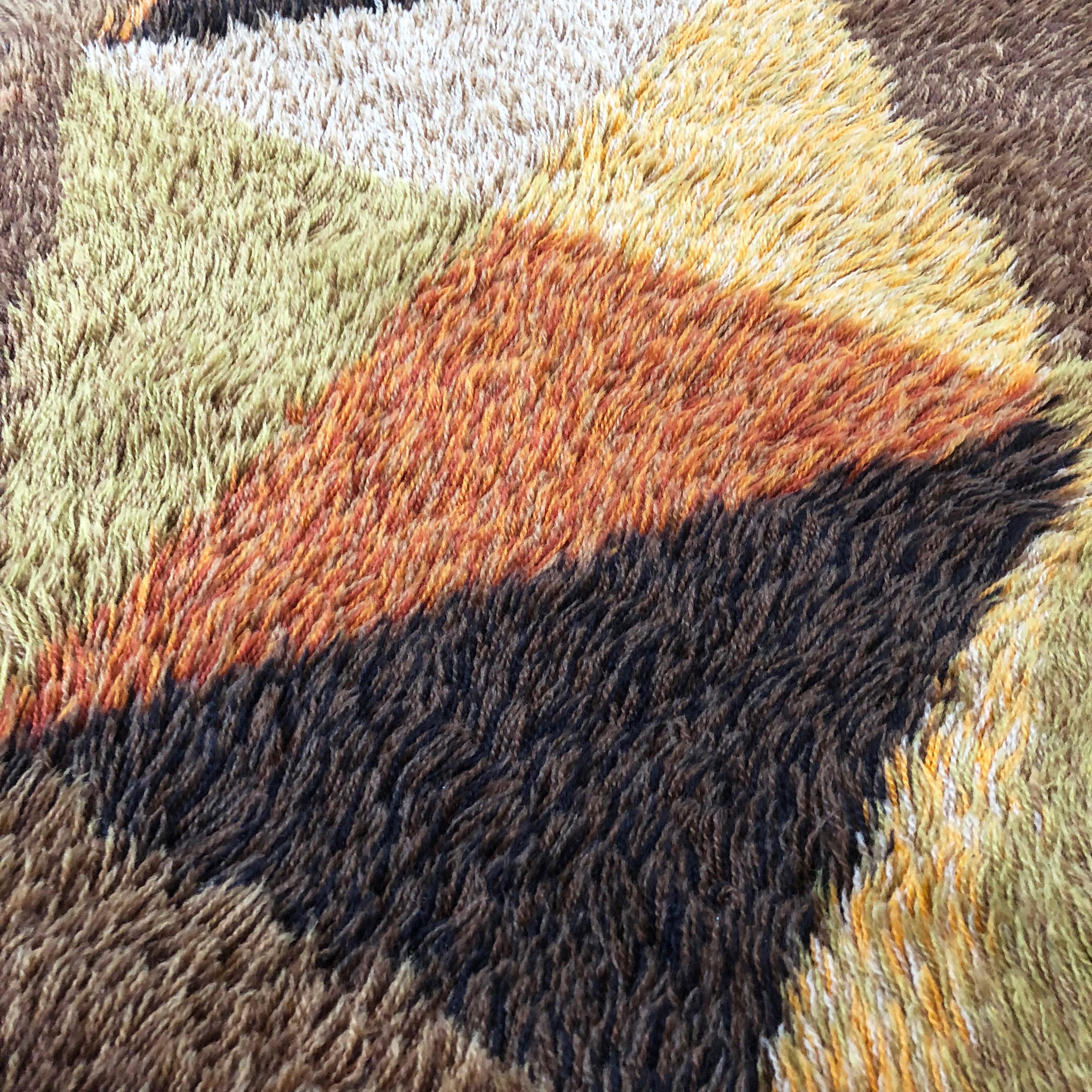 Original Abstract Scandinavian High Pile Abstract Rya Rug Carpet, Sweden, 1960s 3