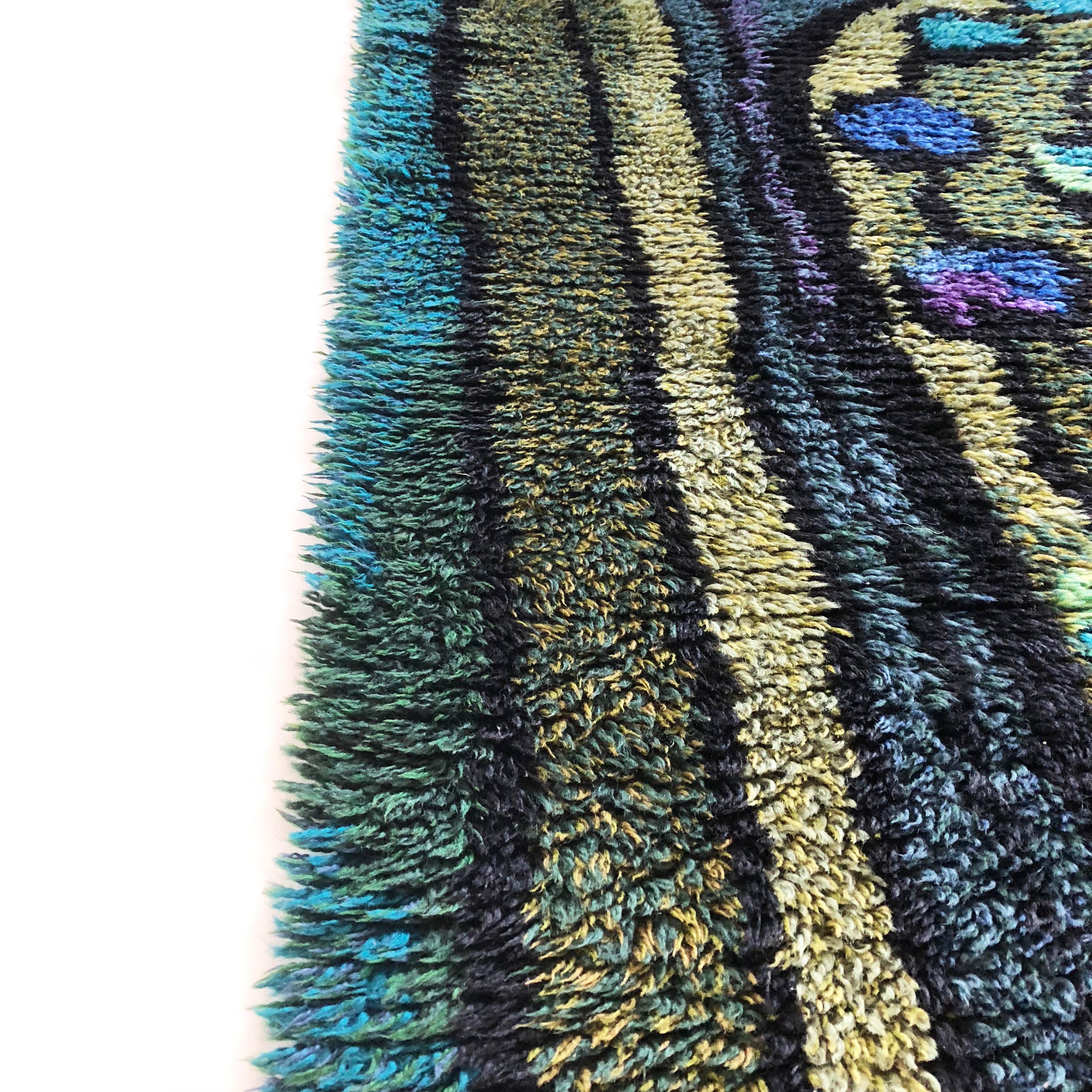Original Abstract Scandinavian High Pile Abstract Rya Rug Carpet, Sweden, 1960s For Sale 3