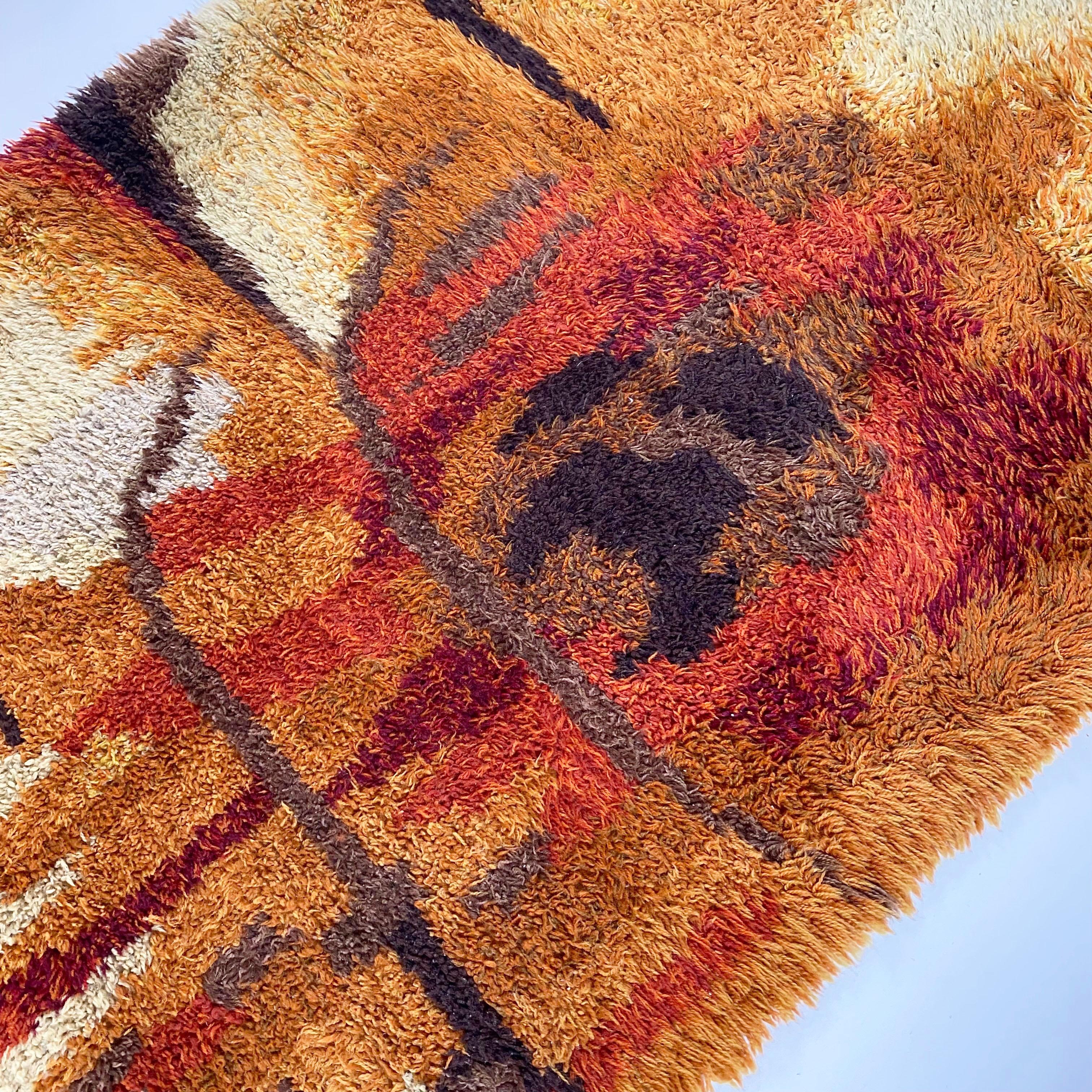 Original Abstract Scandinavian High Pile Abstract Rya Rug Carpet, Sweden, 1960s For Sale 1