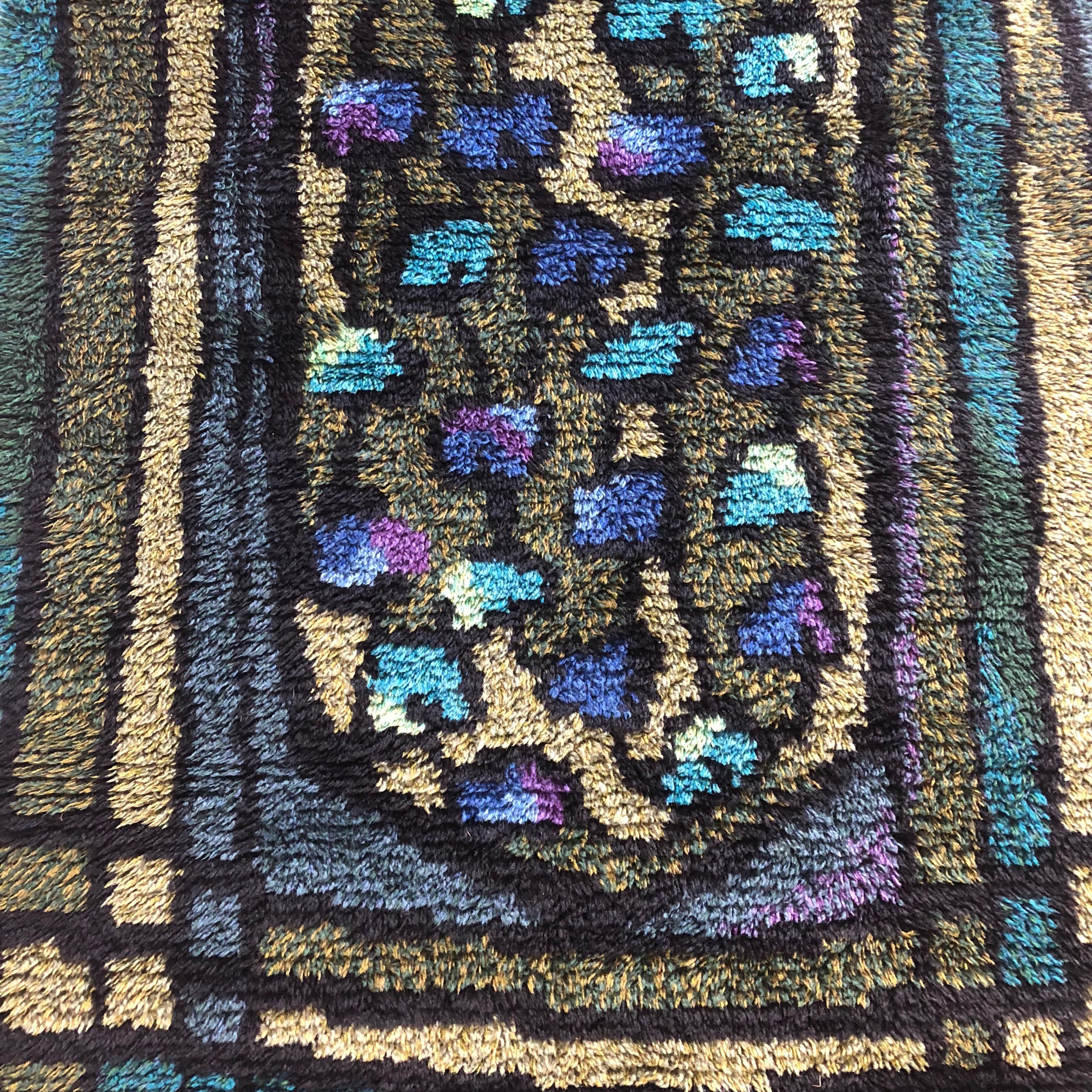 Original Abstract Scandinavian High Pile Abstract Rya Rug Carpet, Sweden, 1960s For Sale 4