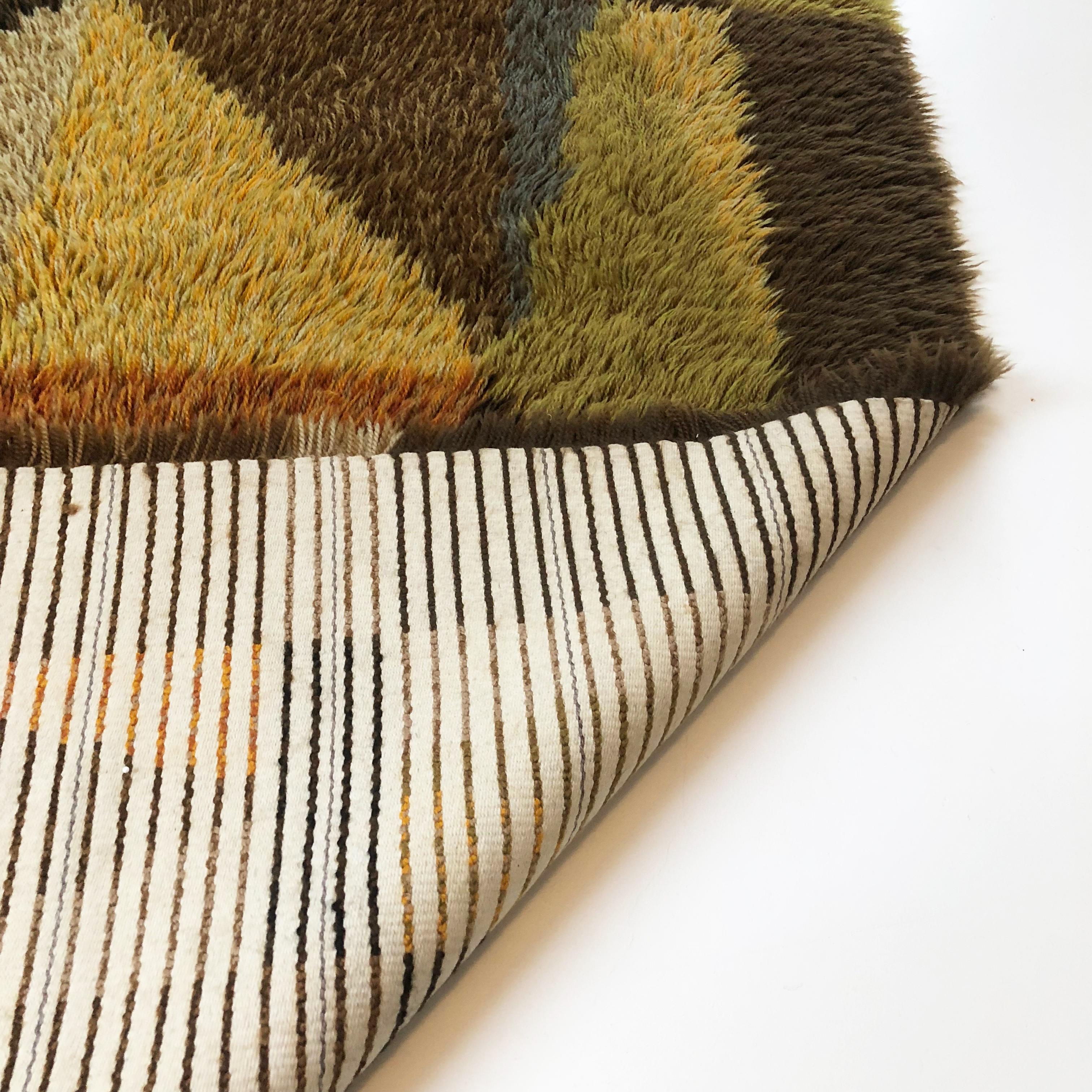 Original Abstract Scandinavian High Pile Abstract Rya Rug Carpet, Sweden, 1960s 5