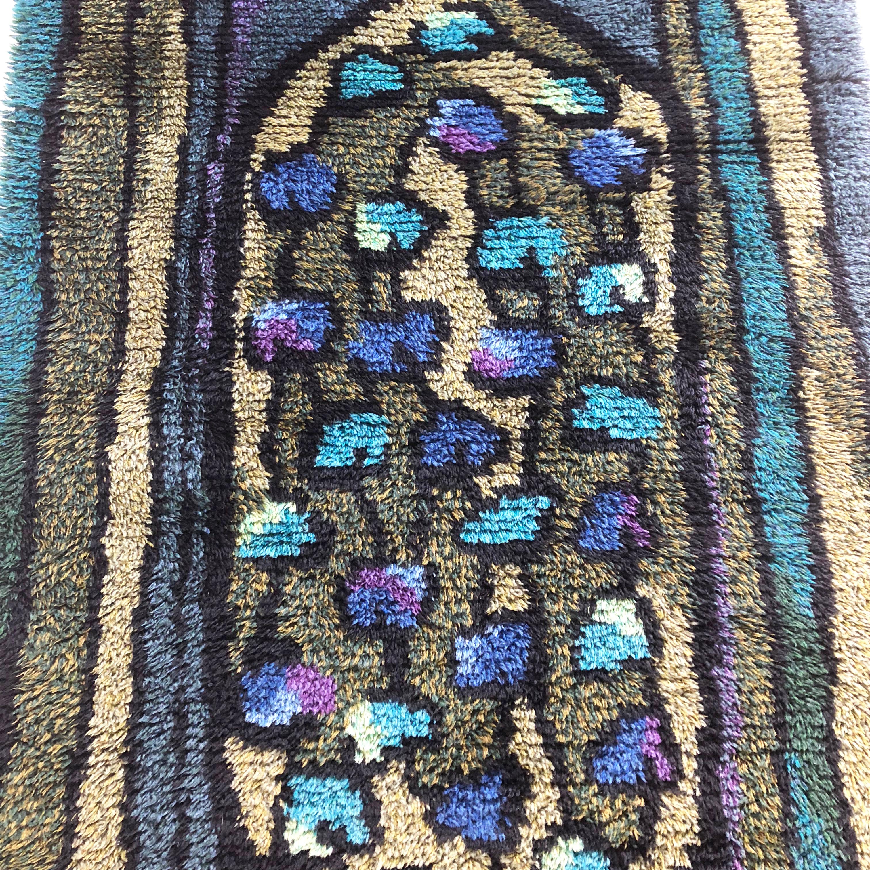 Original Abstract Scandinavian High Pile Abstract Rya Rug Carpet, Sweden, 1960s For Sale 5