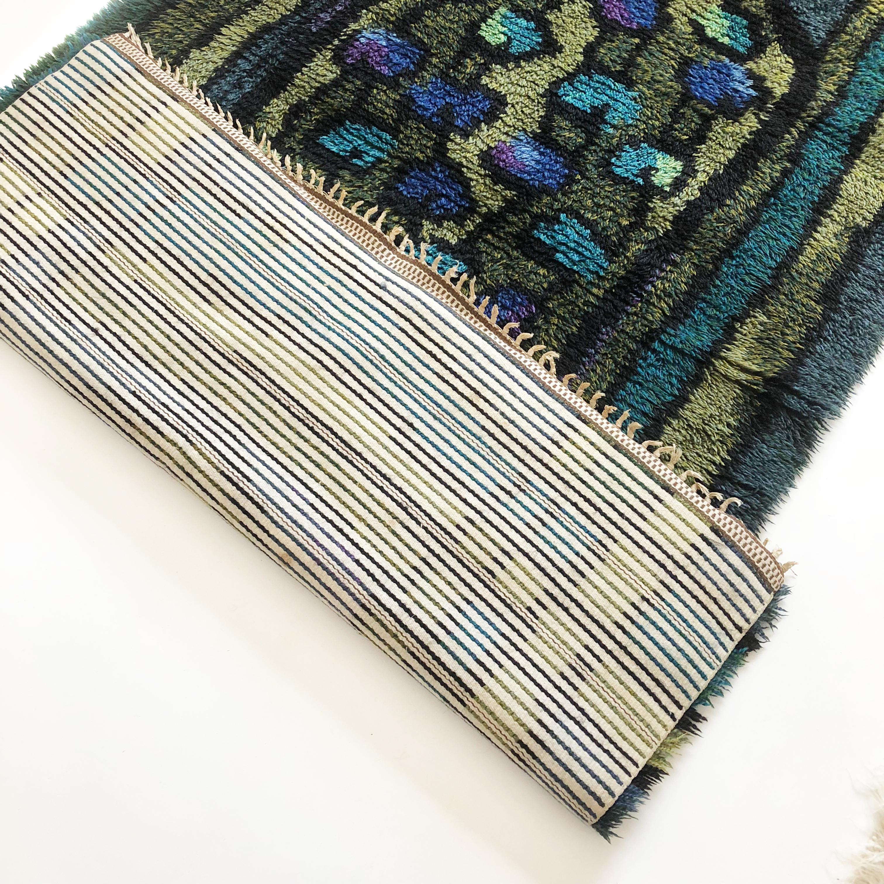Original Abstract Scandinavian High Pile Abstract Rya Rug Carpet, Sweden, 1960s For Sale 6