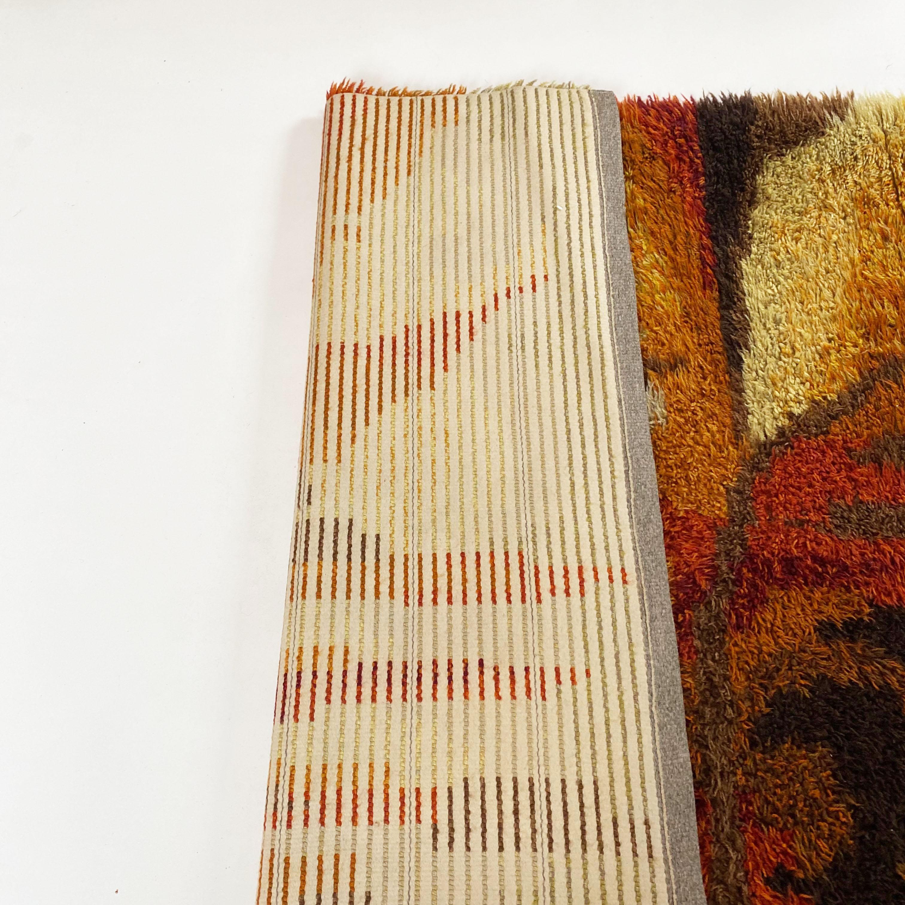 Original Abstract Scandinavian High Pile Abstract Rya Rug Carpet, Sweden, 1960s For Sale 6