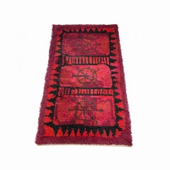 Original Abstract Scandinavian High Pile Abstract Rya Rug Carpet, Sweden, 1960s
