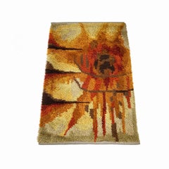 Original Abstract Scandinavian High Pile Abstract Rya Rug Carpet, Sweden, 1960s