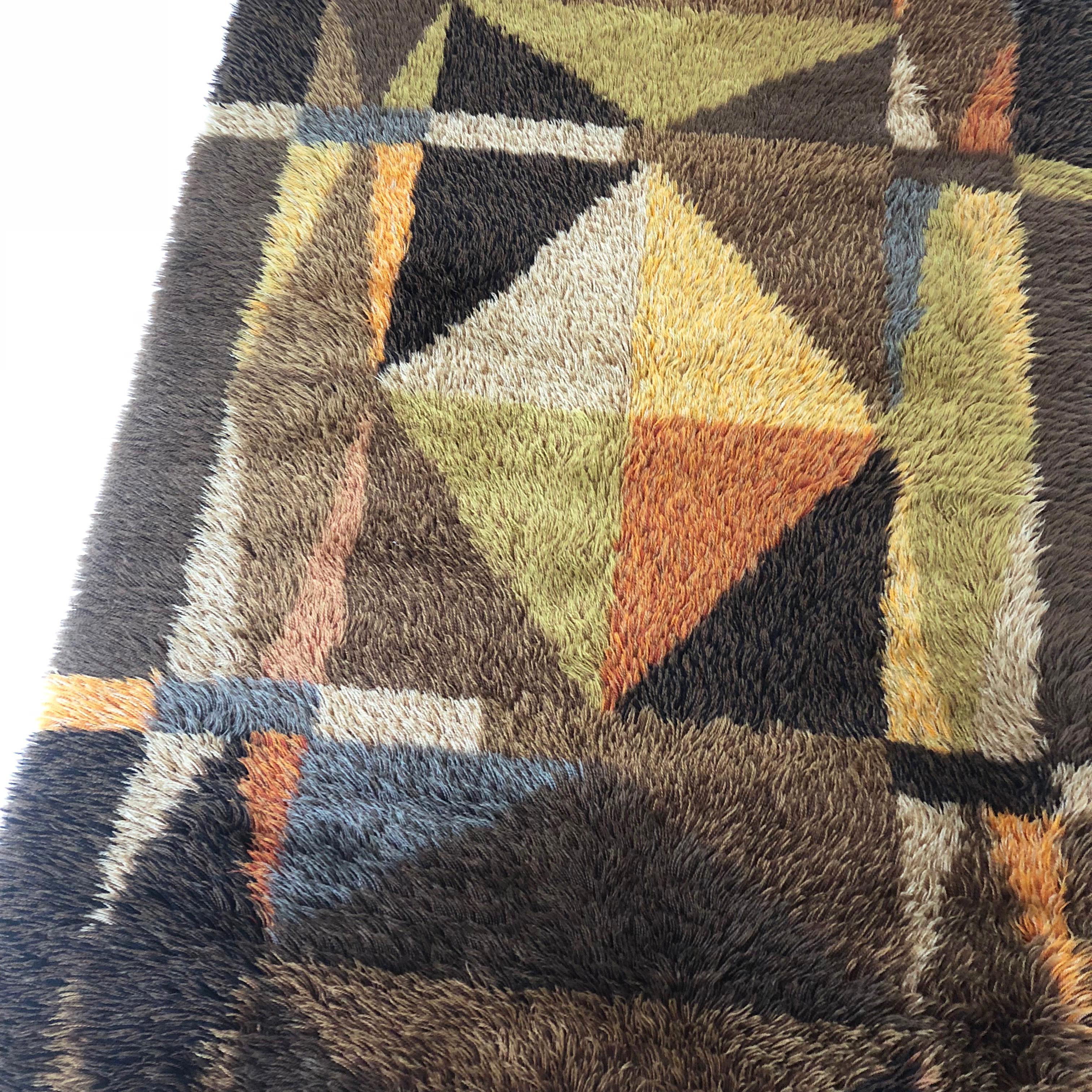 Original Abstract Scandinavian High Pile Abstract Rya Rug Carpet, Sweden, 1960s In Good Condition In Kirchlengern, DE