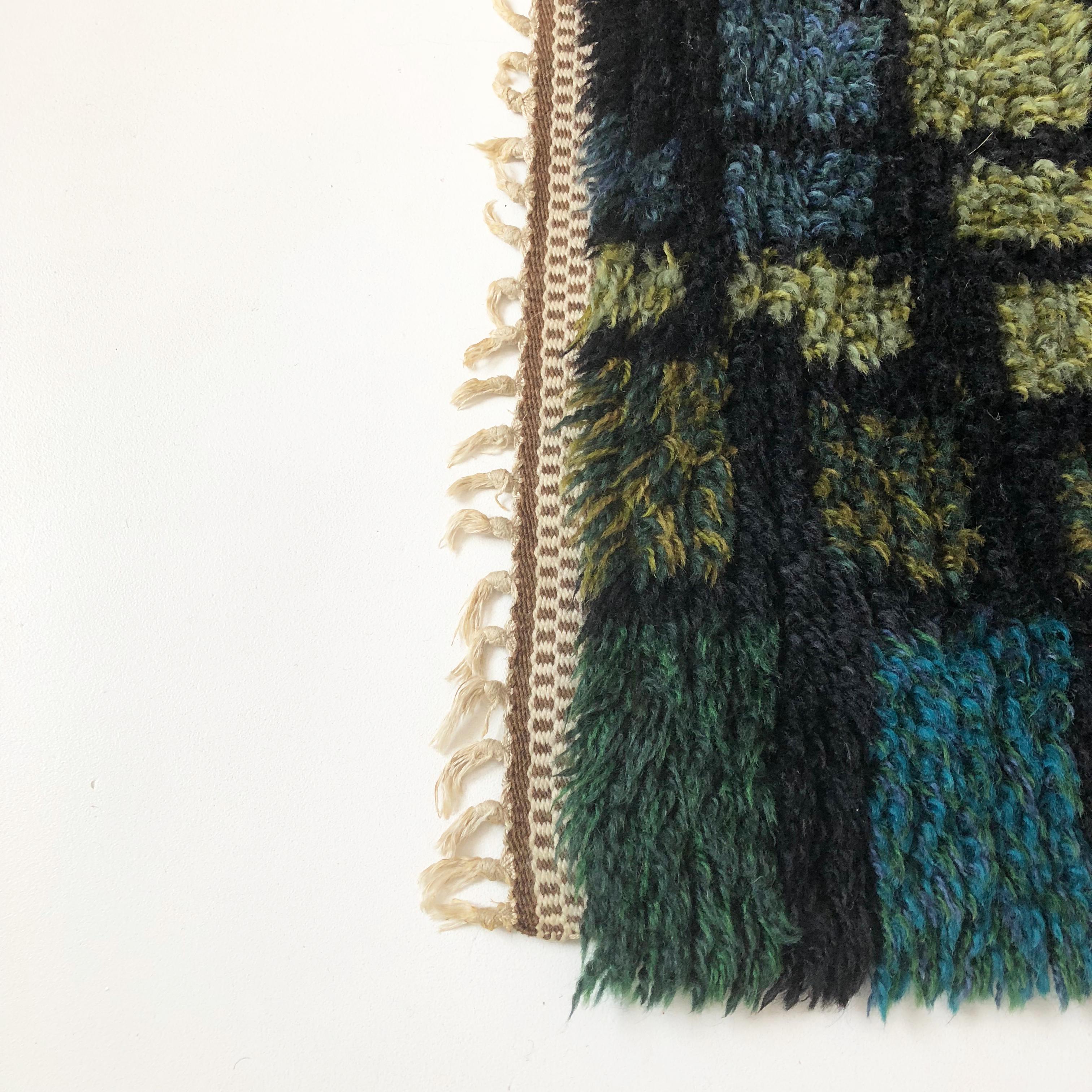 Coton Tapis Rya scandinave abstrait à poils longs d'origine, Suède, années 1960 en vente