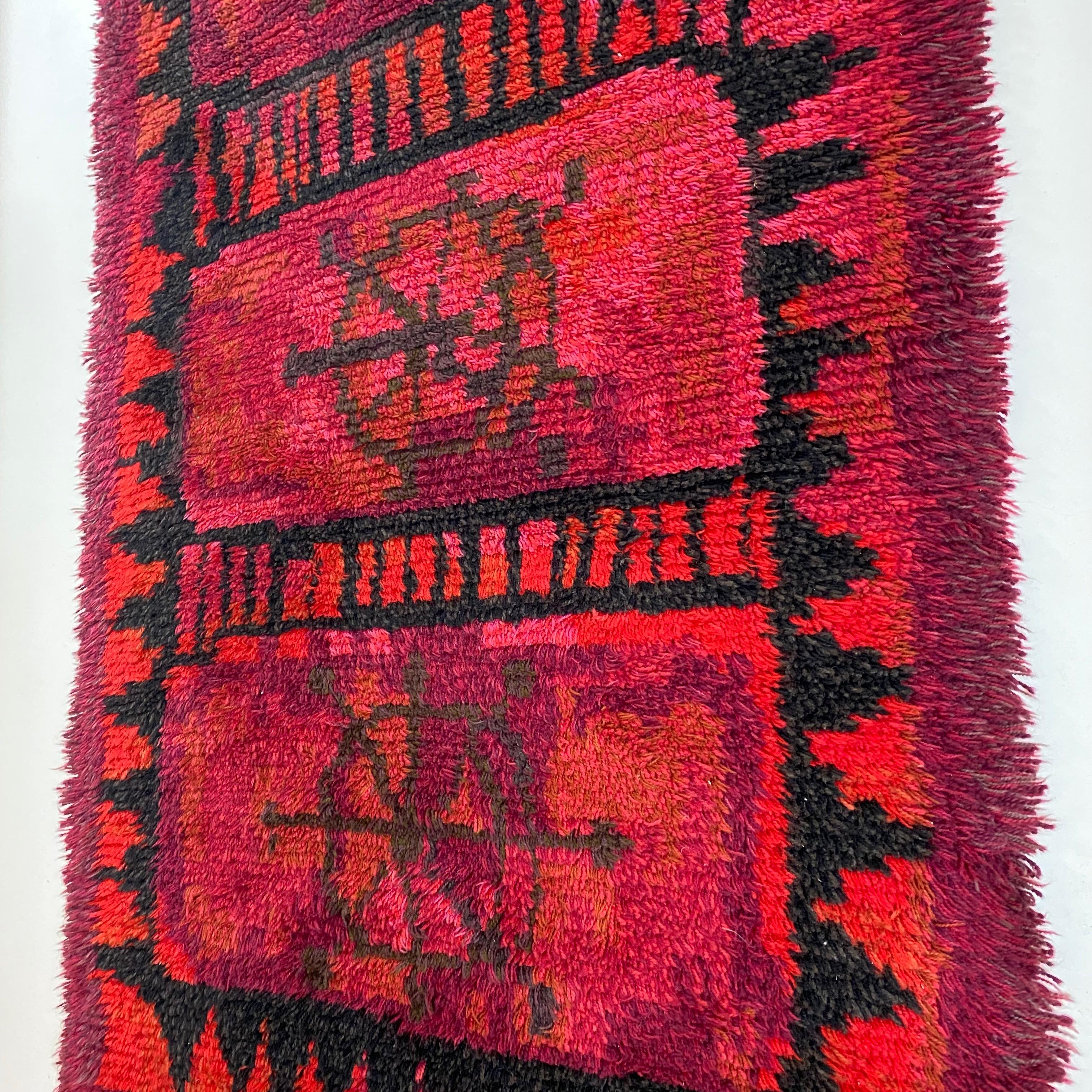 Cotton Original Abstract Scandinavian High Pile Abstract Rya Rug Carpet, Sweden, 1960s For Sale