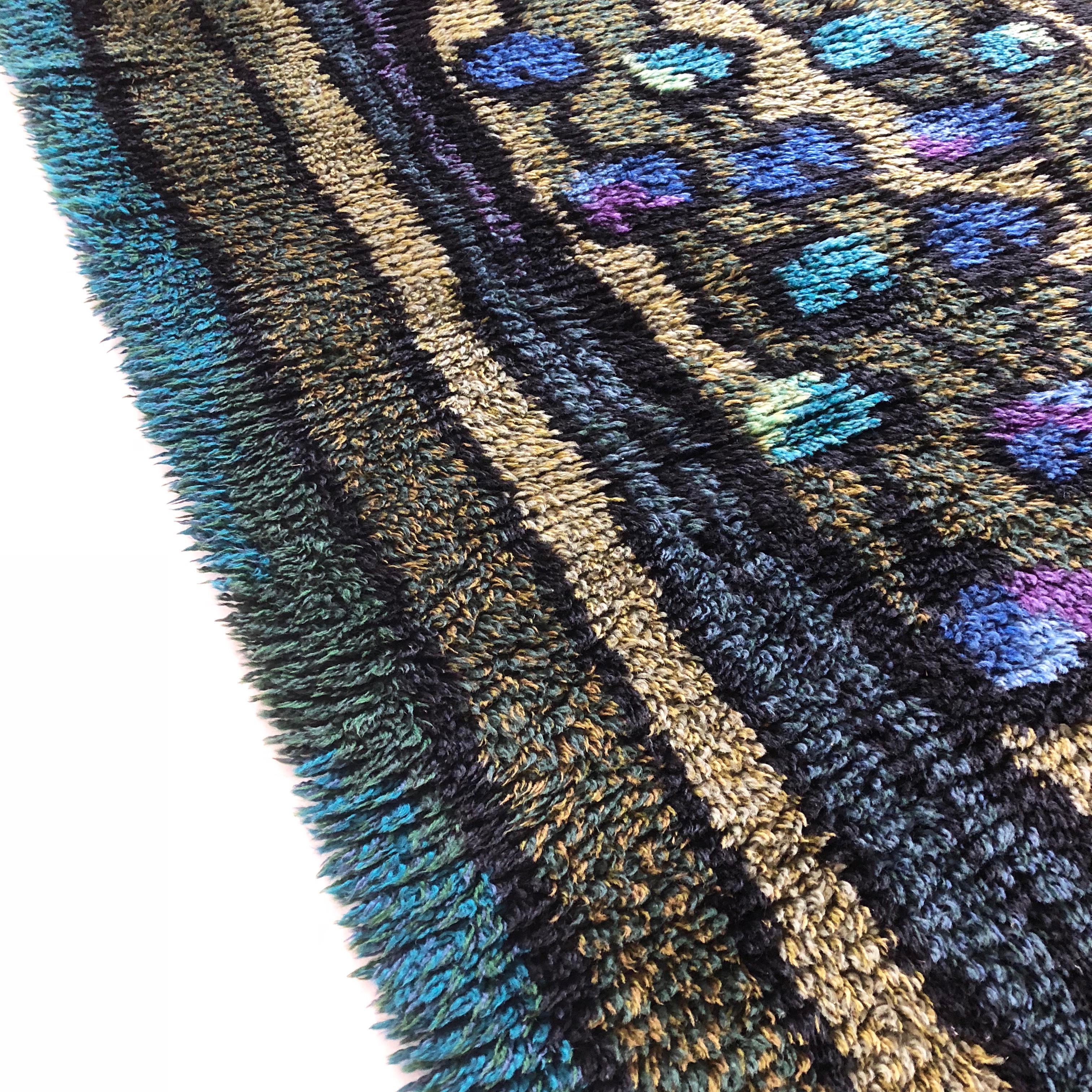 Original Abstract Scandinavian High Pile Abstract Rya Rug Carpet, Sweden, 1960s For Sale 2