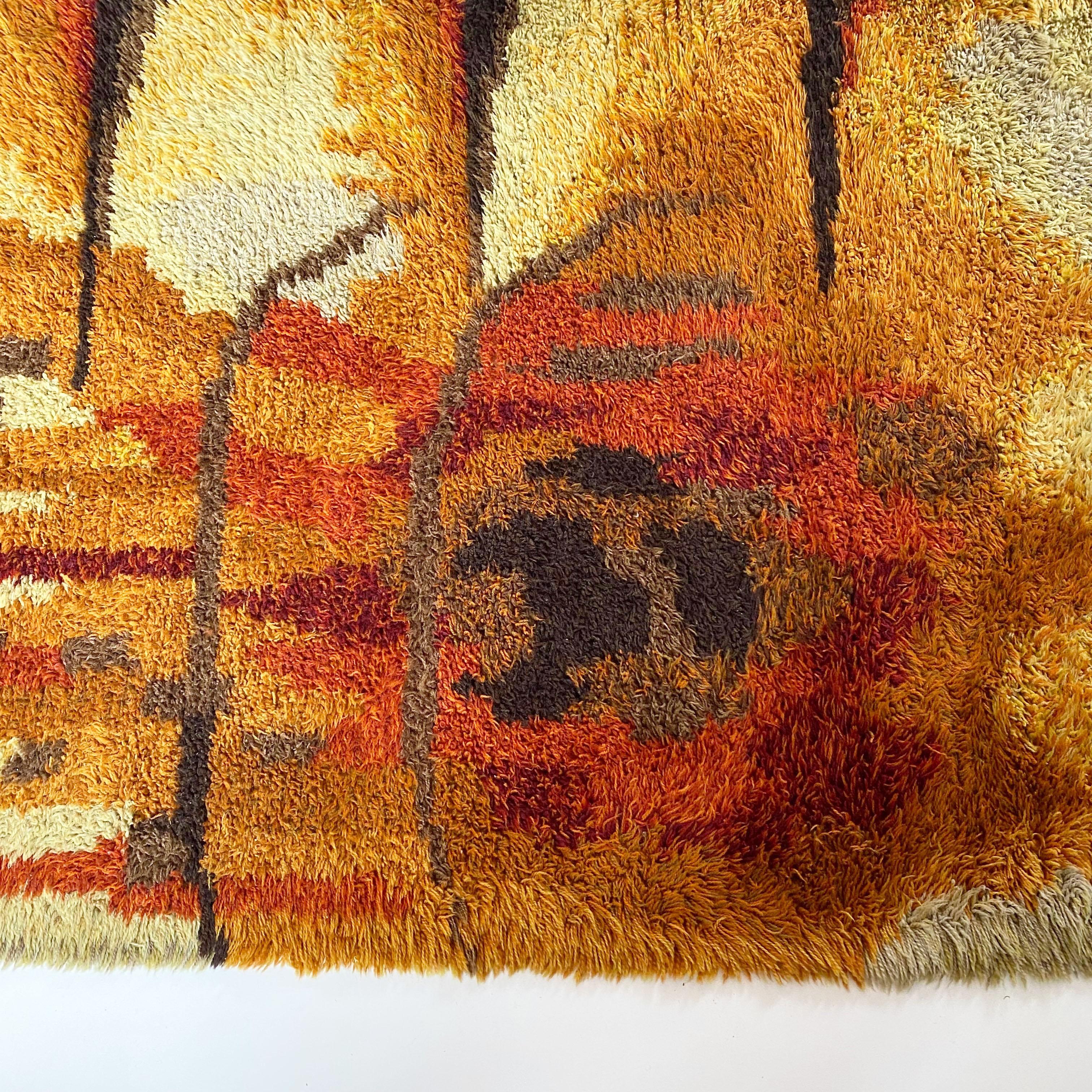 Cotton Original Abstract Scandinavian High Pile Abstract Rya Rug Carpet, Sweden, 1960s For Sale