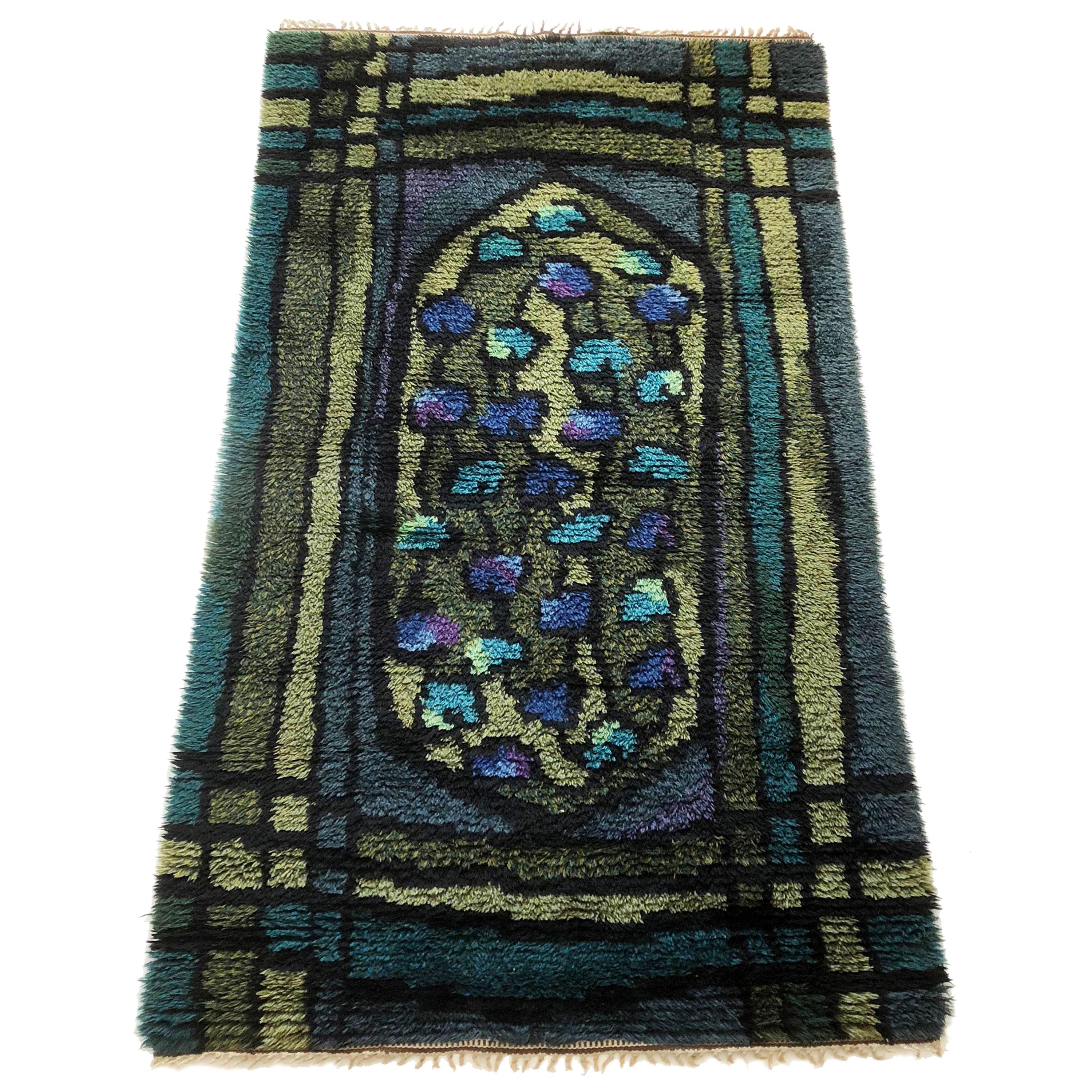 Tapis Rya scandinave abstrait à poils longs d'origine, Suède, années 1960 en vente