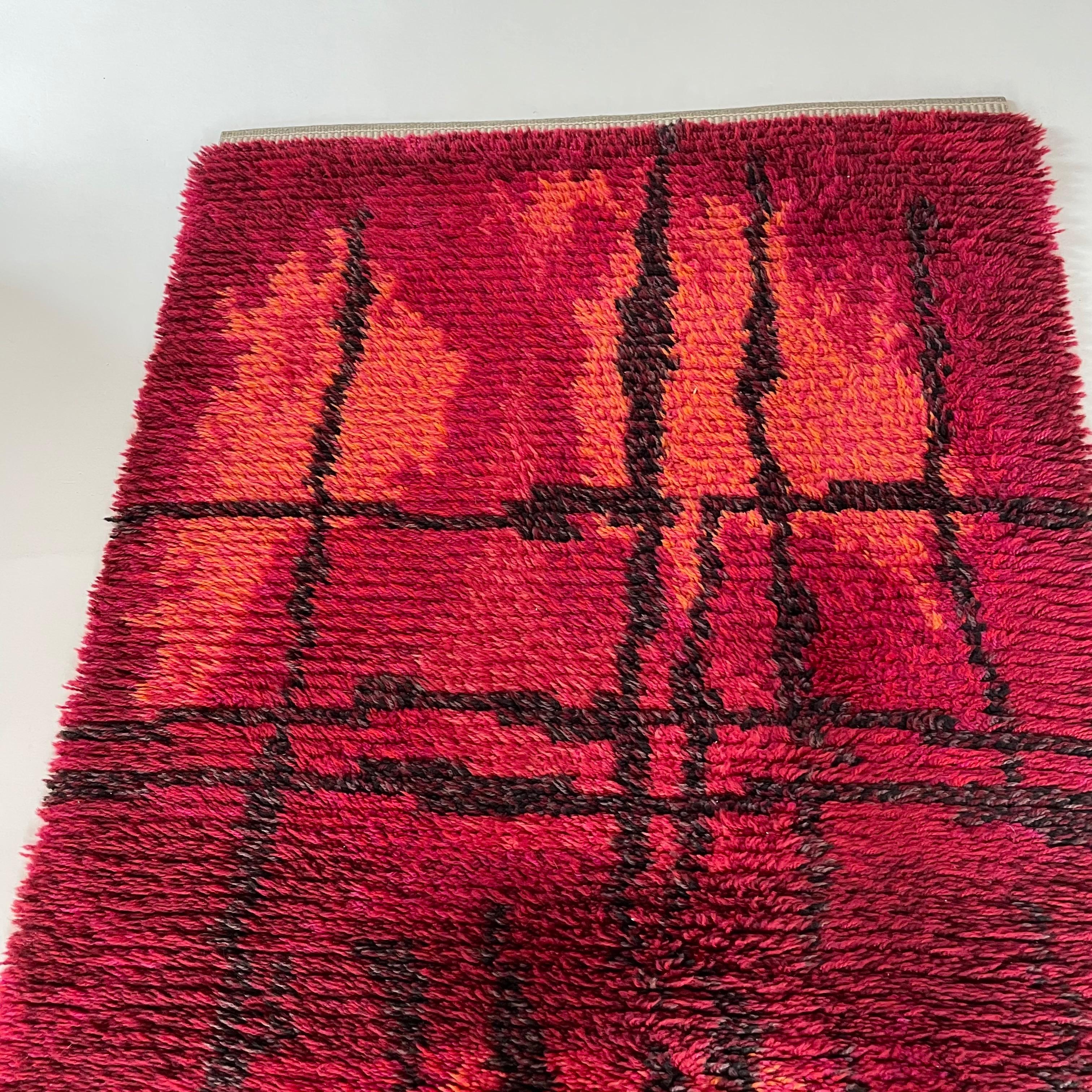 Original Abstract Scandinavian High Pile Örgryte Rya Rug Carpet, Sweden, 1960s For Sale 2