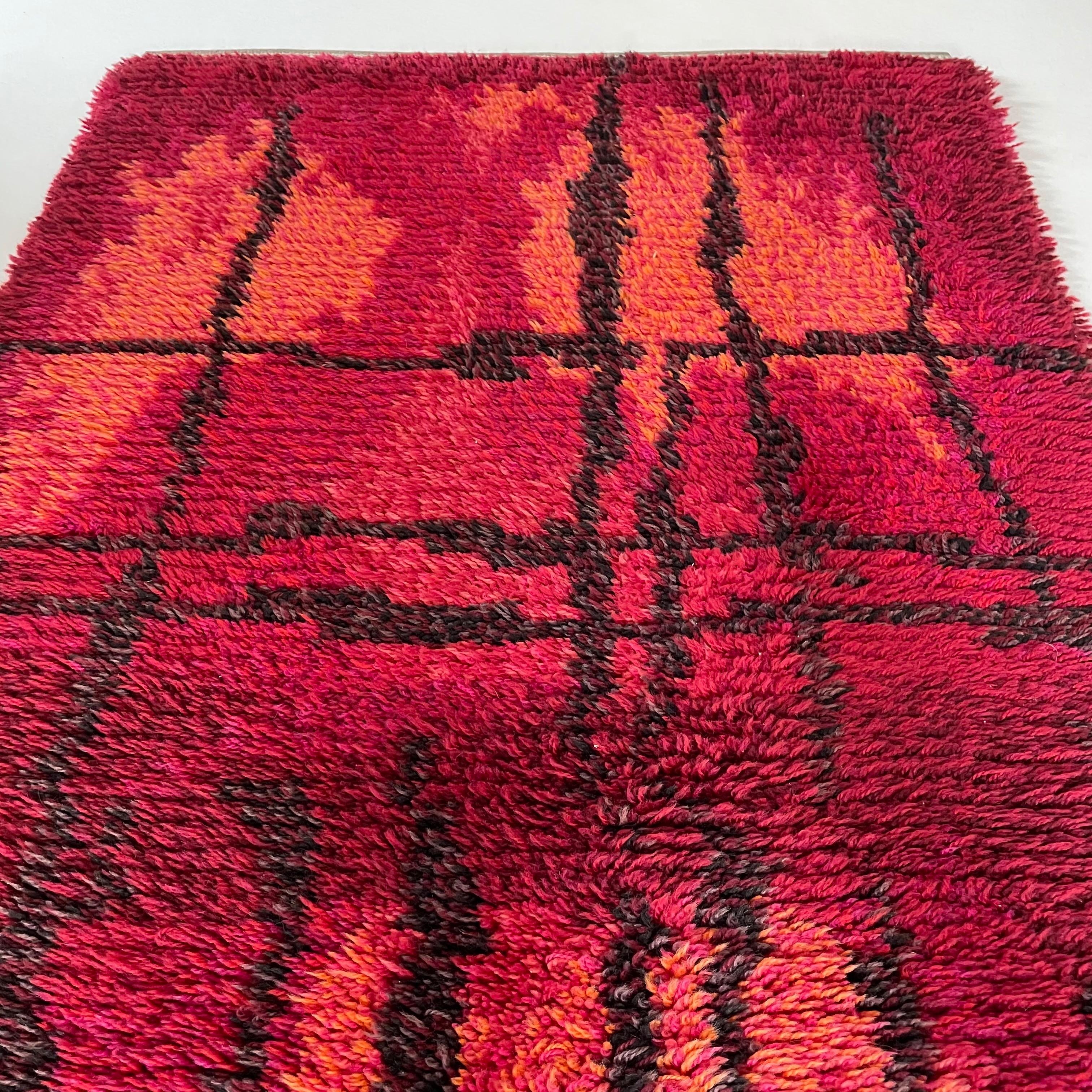 Original Abstract Scandinavian High Pile Örgryte Rya Rug Carpet, Sweden, 1960s For Sale 3