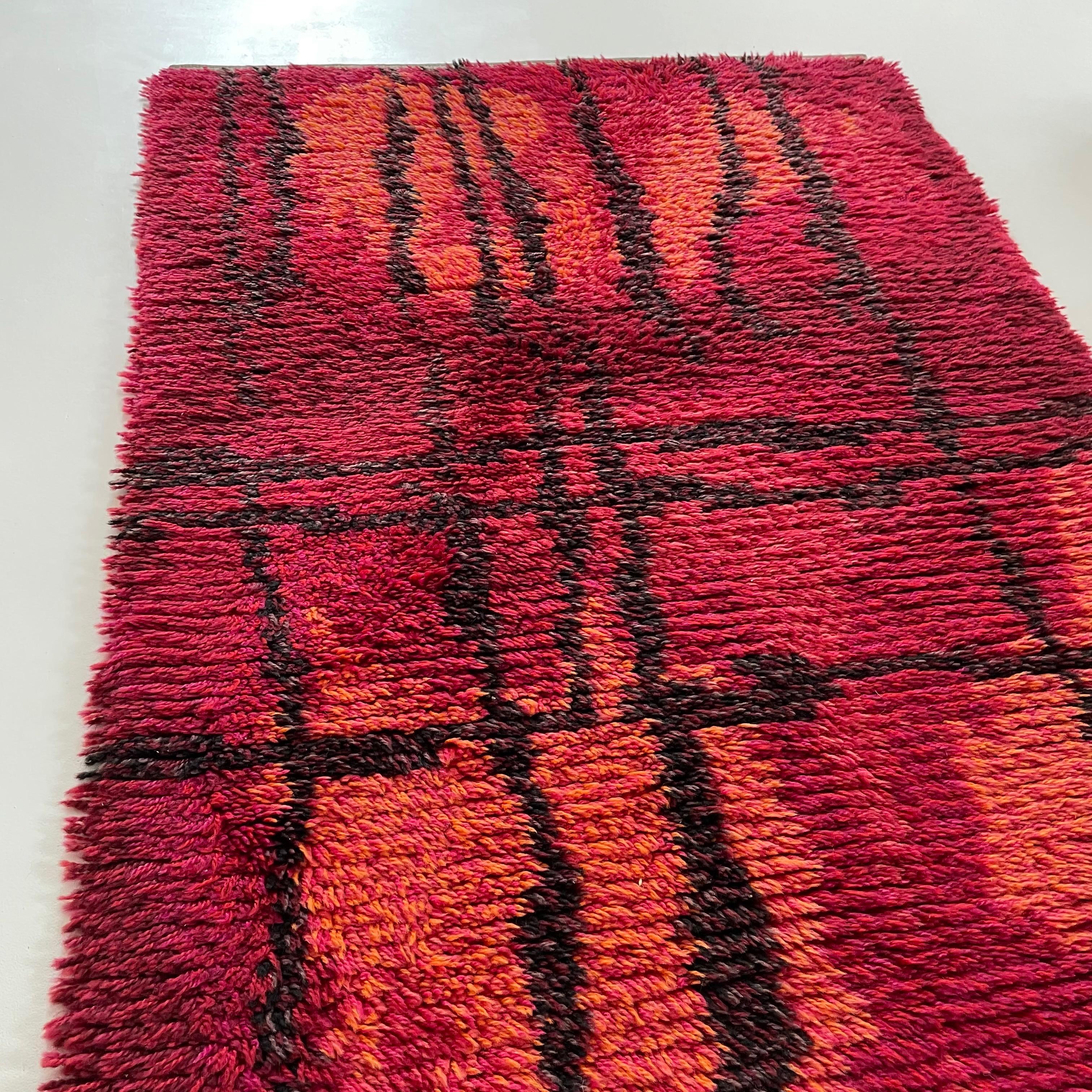 Original Abstract Scandinavian High Pile Örgryte Rya Rug Carpet, Sweden, 1960s For Sale 7