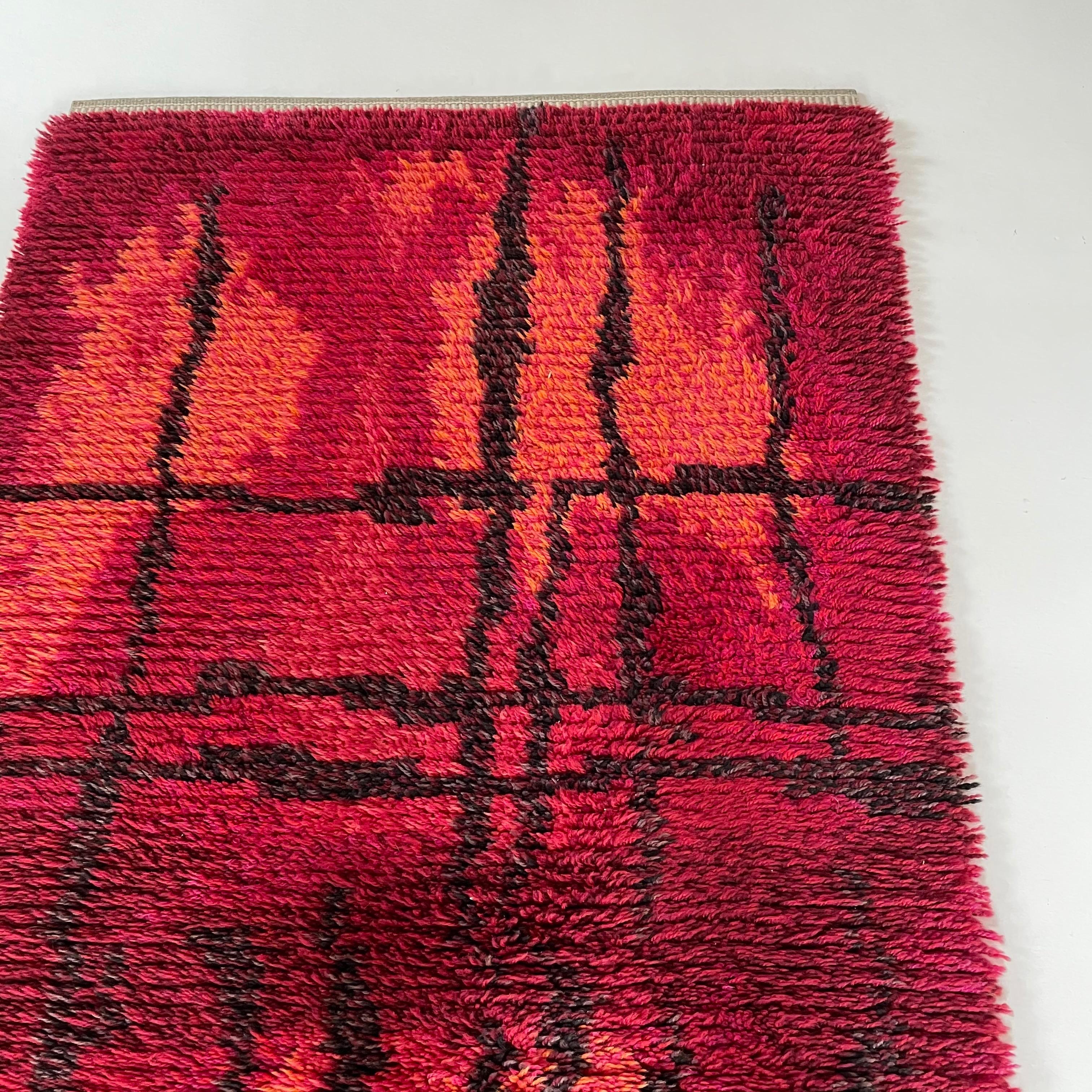 Original Abstract Scandinavian High Pile Örgryte Rya Rug Carpet, Sweden, 1960s For Sale 1